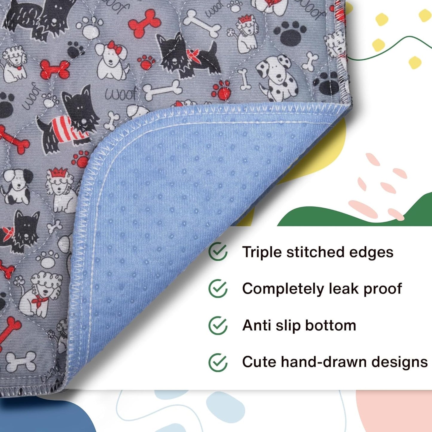 Caldwell's Pet Supply Co. 34x36 Washable Pee Pads for Dogs, Reusable Puppy Potty Mat, Whelping Rug, Waterproof Rug for Dog, Medium (Set of 2)