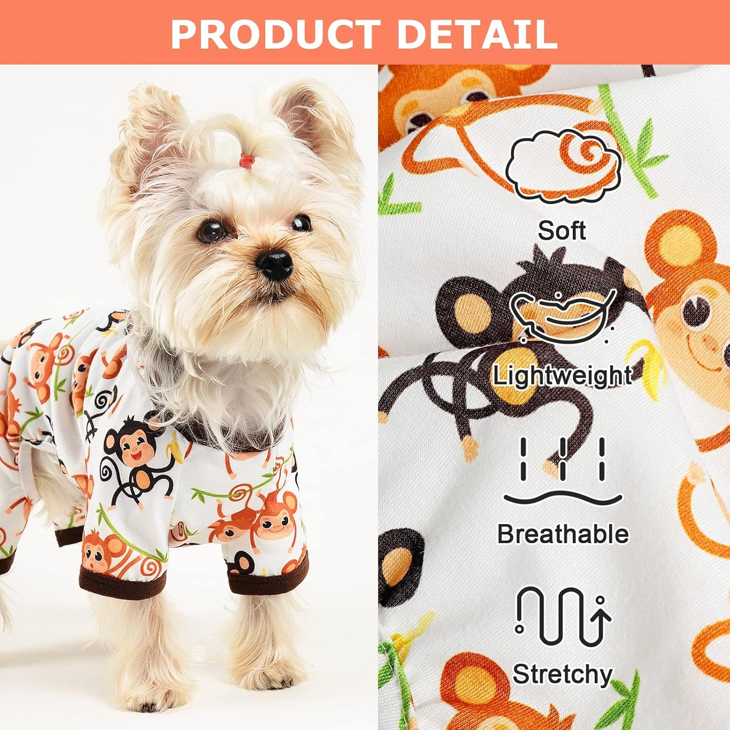 Dog Pajamas Pjs Summer Fall Dog Clothes for Small Dogs Girl - Boy - Medium Size Dogs, Soft Stretchy Puppy Clothes Doggie Onesies Cat Pet Jammies Outfit (Cute Monkey, XX-Large)