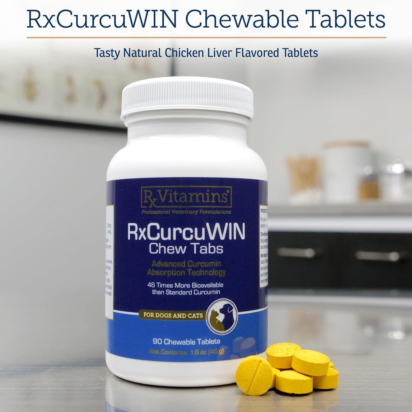 Rx Vitamins CurcuWIN - Curcumin for Dogs & Cats - Vitamins and Supplements, Allergy Relief - Provides Immune Support & Aids Digestive Support - Joint Supplement - 90ct