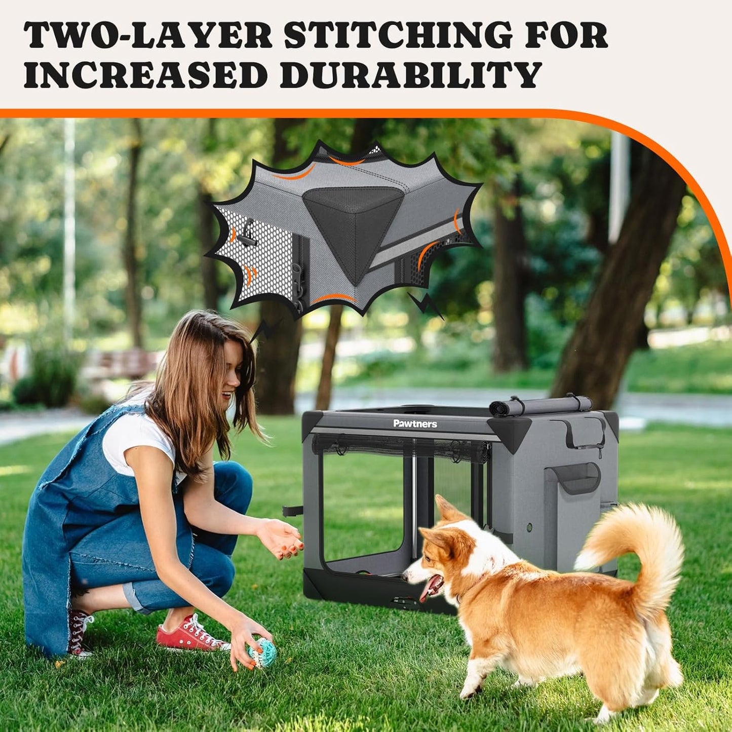 Collapsible Dog Crate: 30 Inch Foldable Soft Sided Dog Crate for Medium Dogs, Portable Dog Travel Kennel with Soft Mat for Indoors & Outdoors, Grey (30" L x 21" W x 21" H)