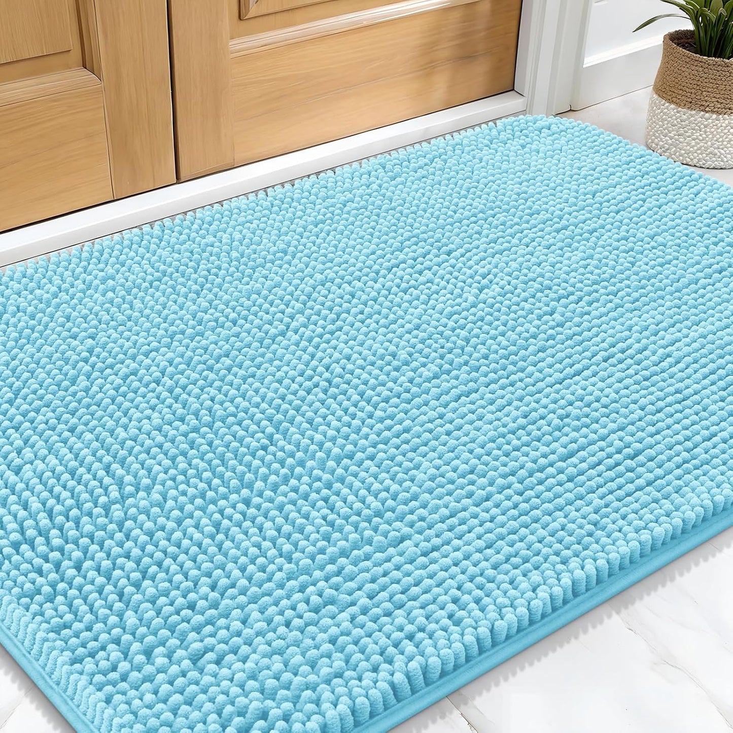 OLANLY Dog Door Mat for Muddy Paws 30x20, Absorbs Moisture and Dirt, Absorbent Non-Slip Washable Doormat, Quick Dry Chenille Mud Mat for Dogs, Entry Indoor Entryway Carpet for Inside Floor, Blue