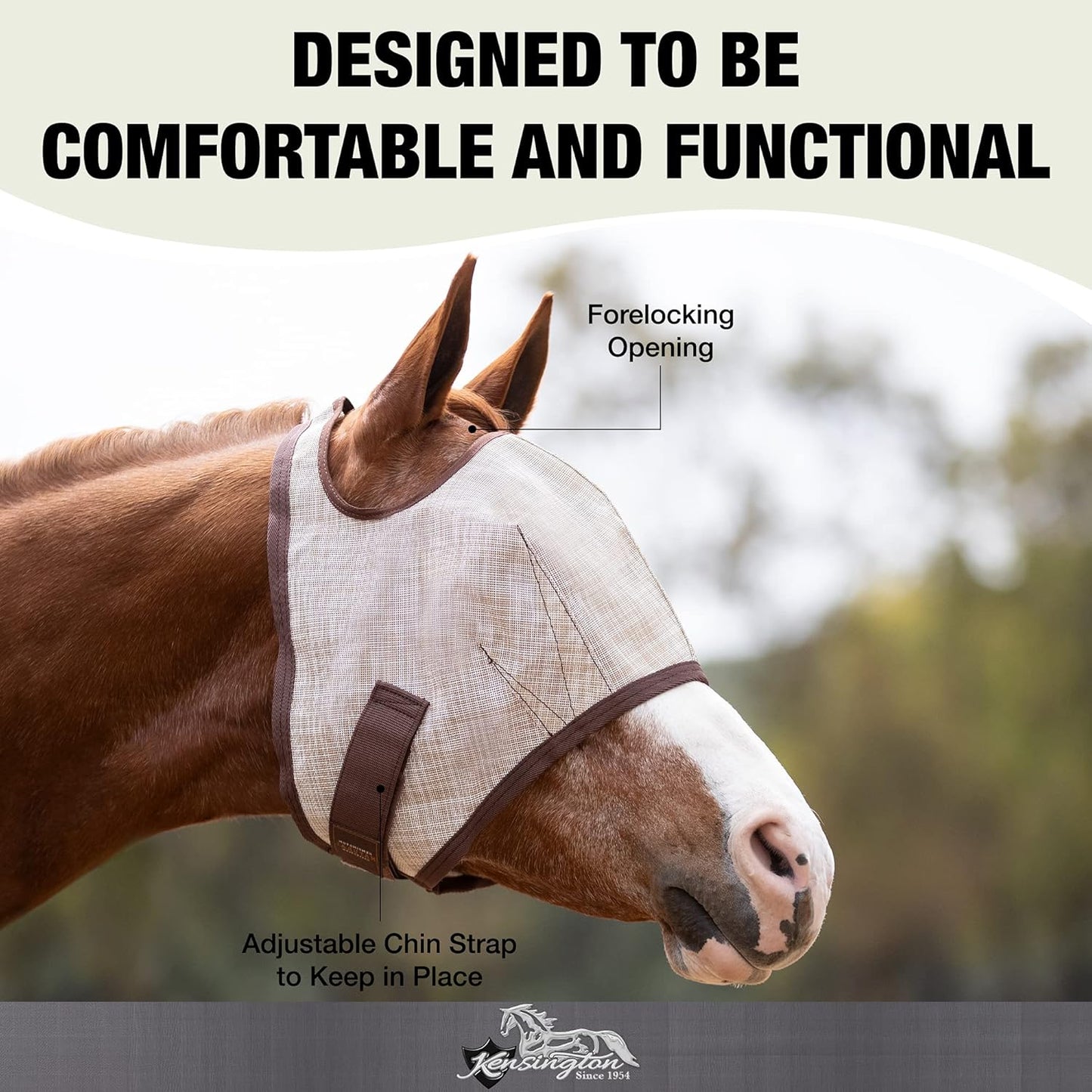 Kensington Fly Mask Web Trim Protects Horses Face and Eyes from Bites and Sun Rays While Allowing Full Visibility Ears and Forelock Able to Come Through The Mask, XXL-Draft, Desert Sand