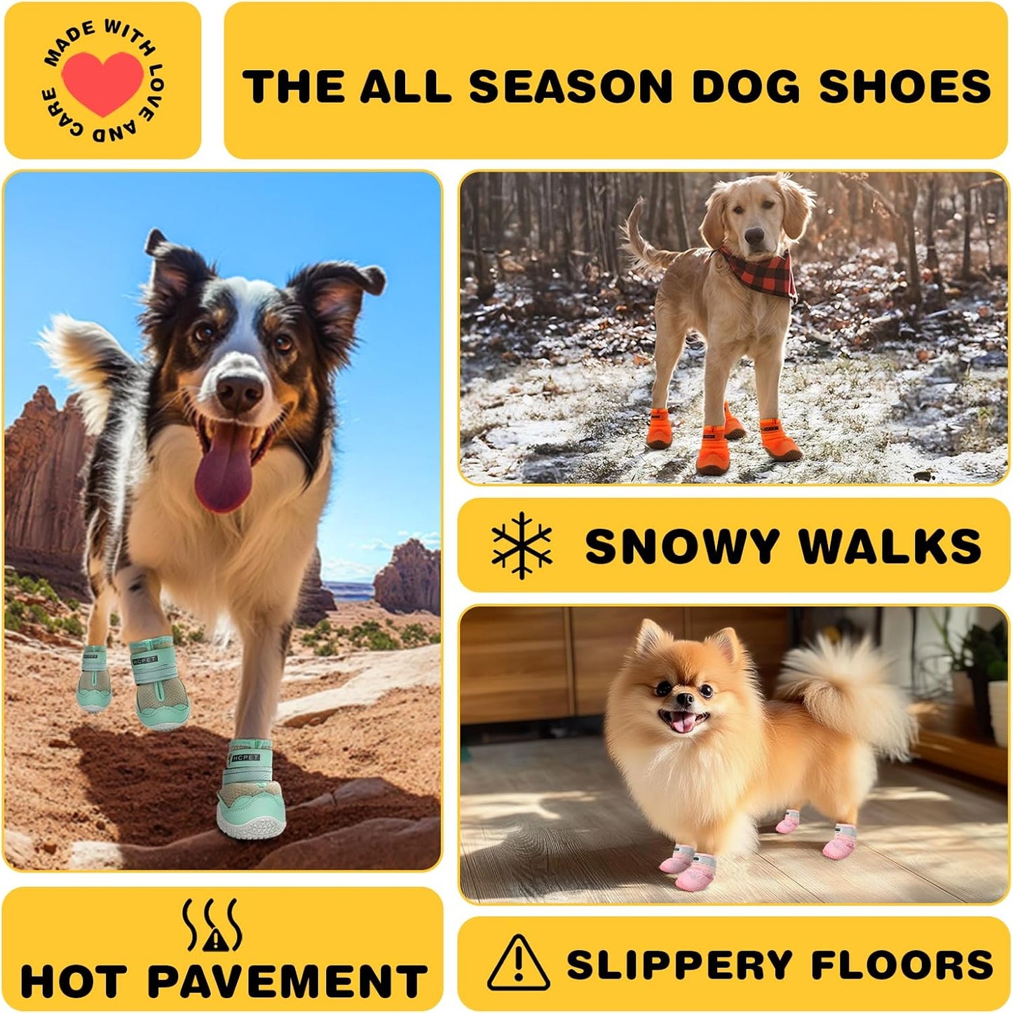 Hcpet Dog Shoes for Large Dogs, Breathable Dog Booties for Small Medium Dogs, Anti-Slip Dog Boots & Paw Protectors for Hot Pavement Winter Snow Hiking with Reflective Straps Orange Size 8