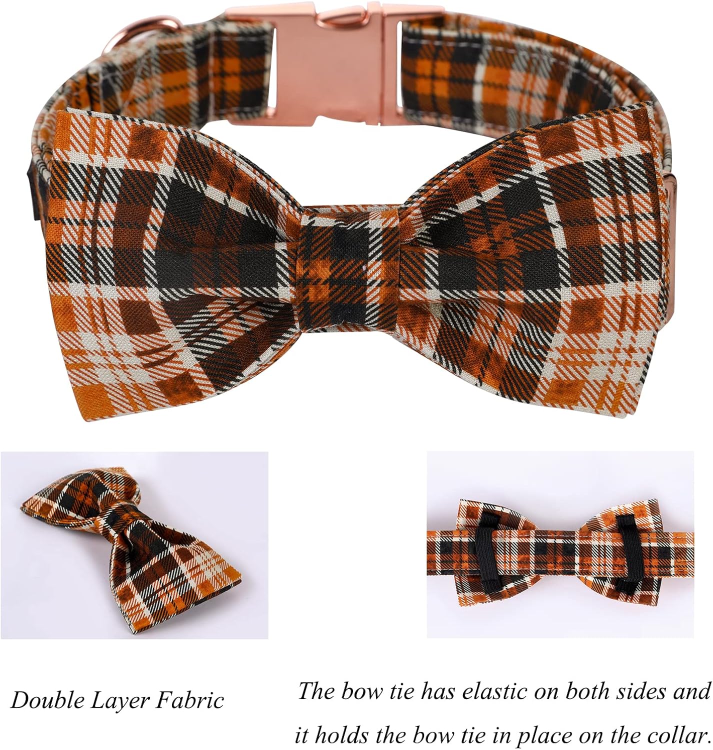 Lionet Paws Halloween Dog Collar with Bowtie - Cute Cotton Adjustable Fall Bowtie Dog Collar with Metal Buckle for Small Medium Large Dog Girl Boy Gift, L, Neck 16-24in