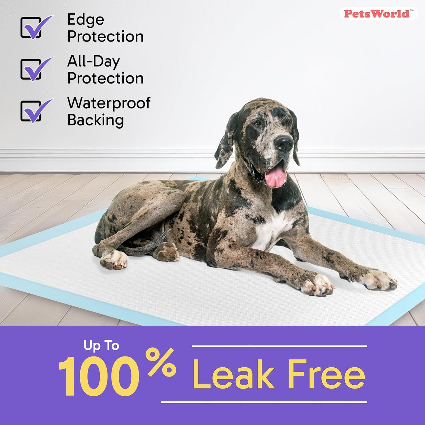 PETSWORLD Giant Dog Potty Pads, Odor-Eliminating, 36" x 36", Ultra Absorbent 5-Layer Leak-Proof Training Pads for Dogs & Cats (36x36, 300 Count)