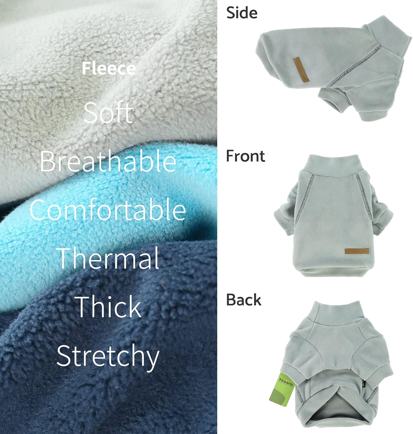 Fitwarm 3 Pack Classic Fleece Sweater, Turtleneck Sweatshirt, Winter Clothes for Small Dogs & Cats, Pullover Jacket, Cat Apparel, Blue, Grey, Navy, XXL