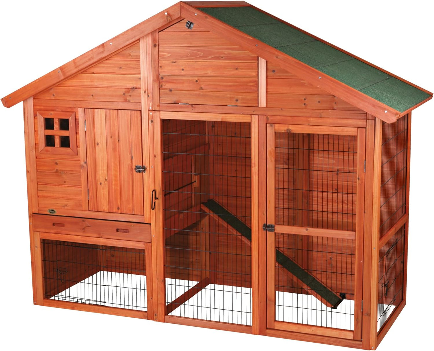 TRIXIE Pet Products Rabbit Hutch with Gabled Roof, 76.25 x 31.5 x 59.75 inches