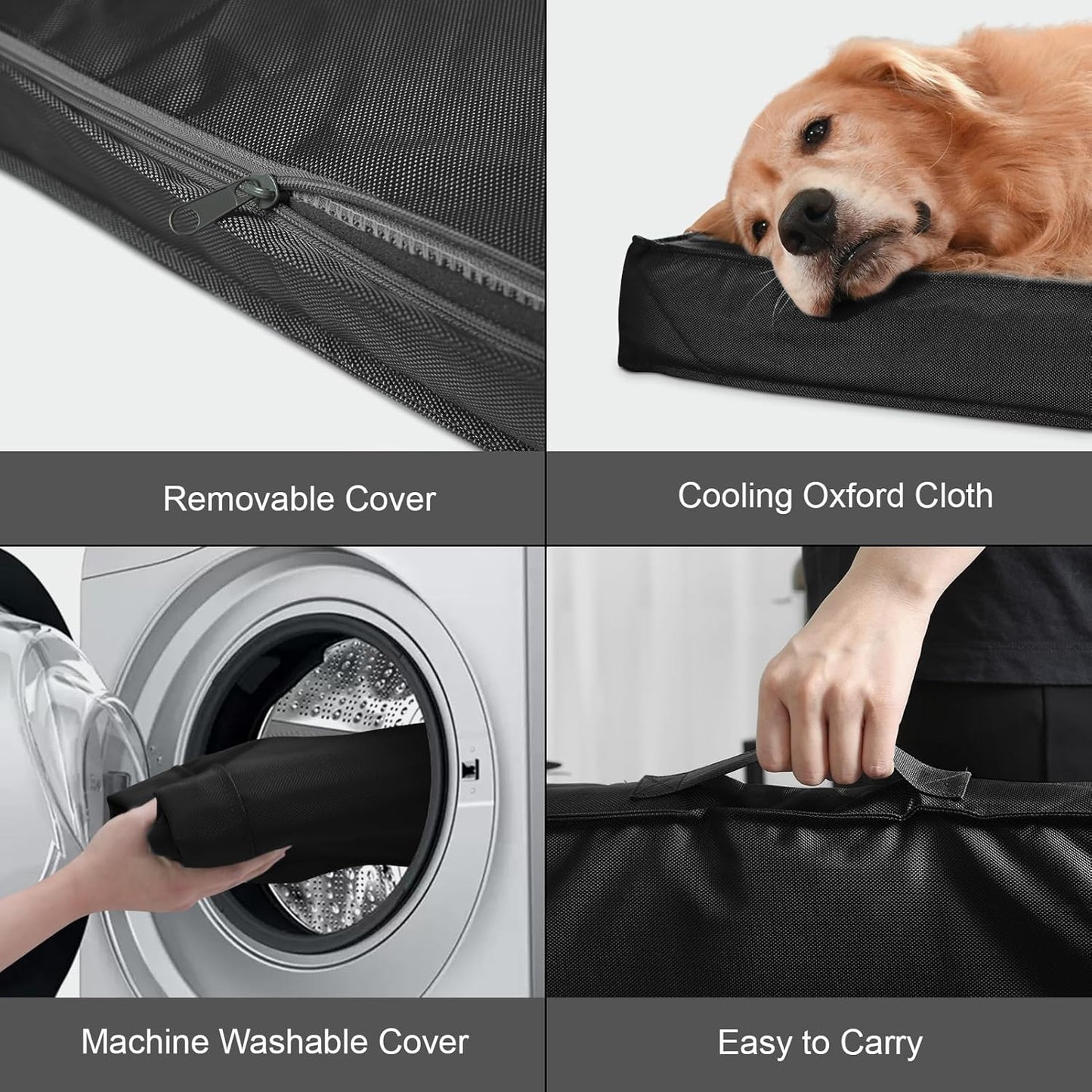 Outdoor Extra Large Dog Bed for Big Dogs, Waterproof Dog Bed for Large Dogs, Egg Crate Foam XL Pet Bed with Removable Washable Oxford Cooling Cover, Black