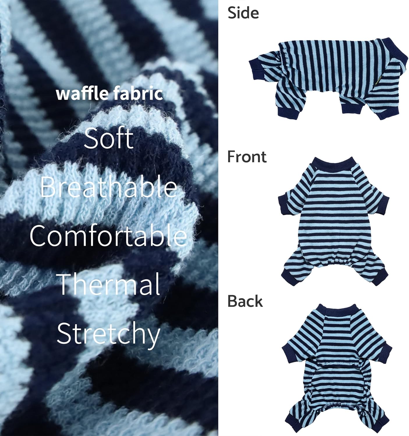Fitwarm Blue and White Striped Dog Pajamas, Waffle Dog Clothes for Small Dogs Girl Boy, Puppy Onesie with Feet, Pet Cat Outfit, Medium