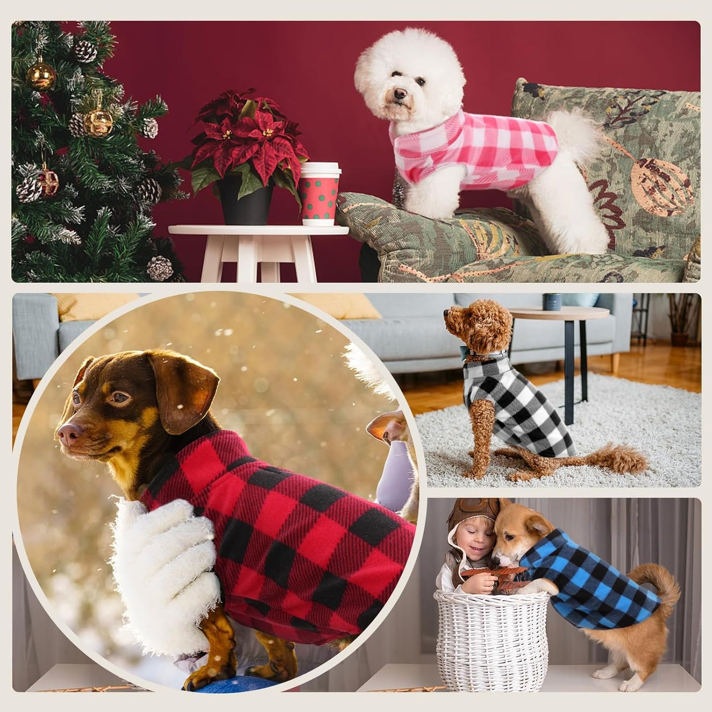 Kuoser Dog Fleece Vest,Warm Plaid Dog Sweater with Leash Hole,Soft Turtleneck Winter Pet Jacket Dogs Coat Pullover Clothes for Small Medium Dogs Cats,Spring Fall Cold Weather Christmas Outfit,Black M
