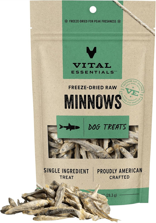 Vital Essentials Minnows Dog Treats, 1 oz | Freeze-Dried Raw | Single Ingredient | Premium Quality High Protein Training Treats | Grain Free, Gluten Free, Filler Free