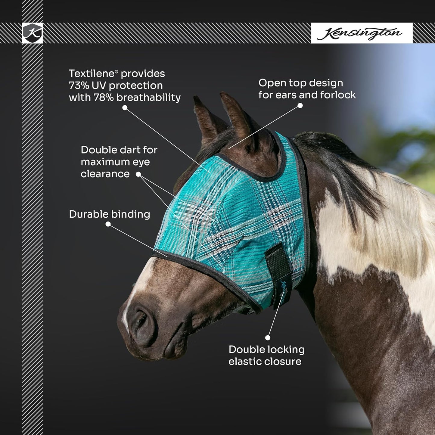 Kensington Fly Mask Web Trim — Protects Horses Face and Eyes from Bites and Sun Rays While Allowing Full Visibility