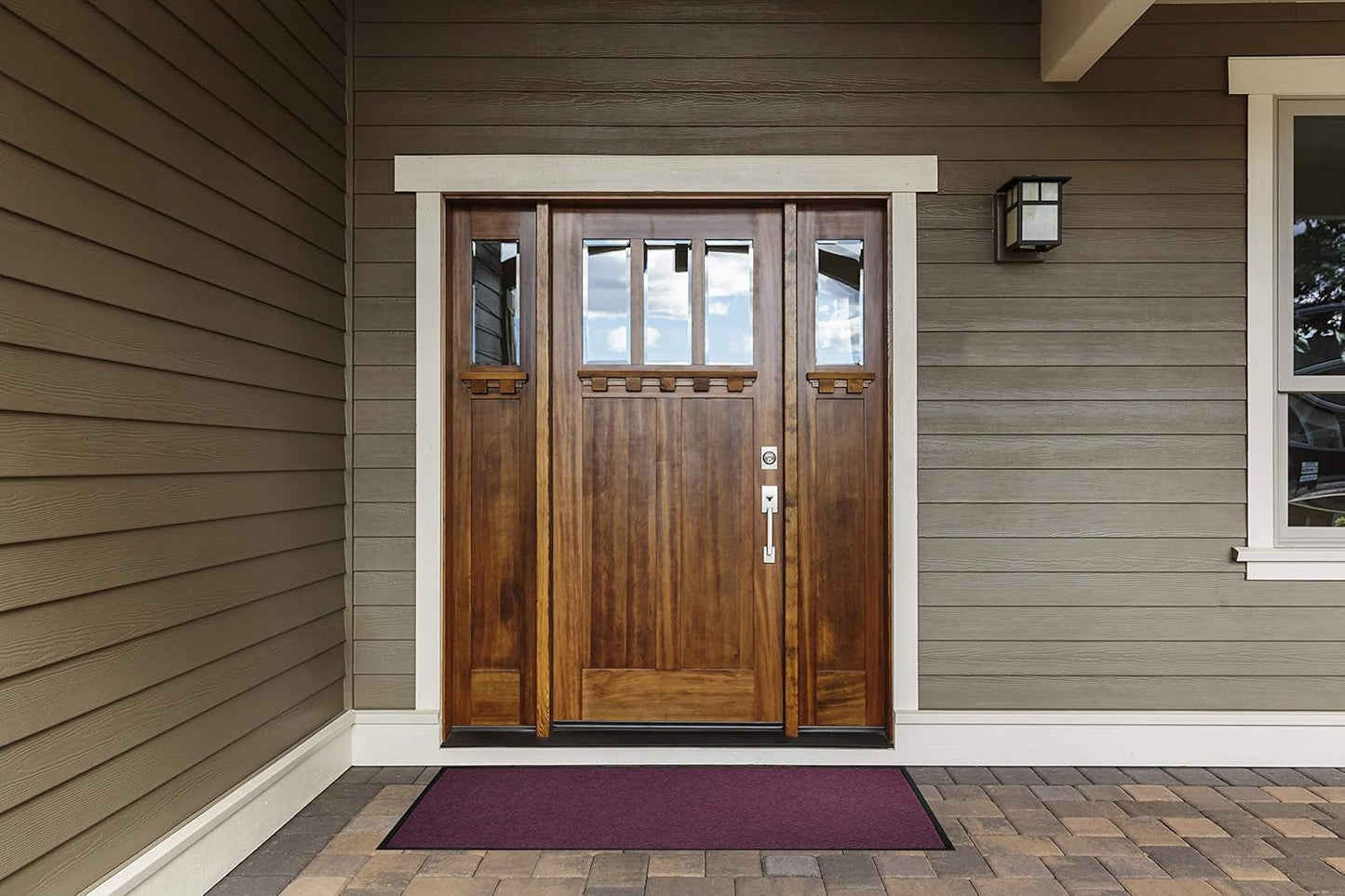 M + A Matting WaterHog Diamond | Commercial-Grade Entrance Mat with Rubber Border – Indoor/Outdoor, Quick Drying, Stain Resistant Door Mat (Solid Red, 4' x 12')