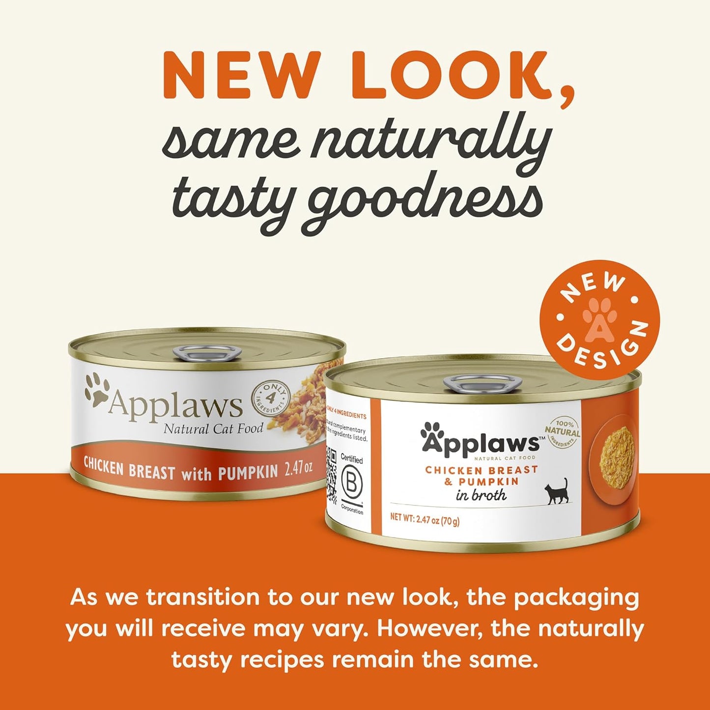Applaws Natural Wet Cat Food, 24 Count, Limited Ingredient Canned Wet Cat Food, Chicken with Pumpkin in Broth, 2.47oz Cans