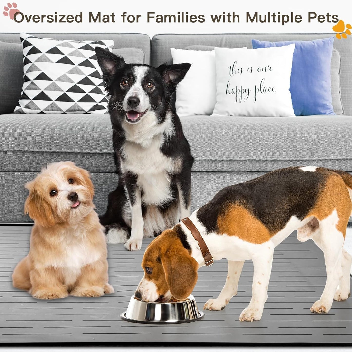 Large Dog Mats for Food and Water, 32"x24" Waterproof Pet Food Mats for Floor Nonslip Silicone Bowl Mats with Raised Edges