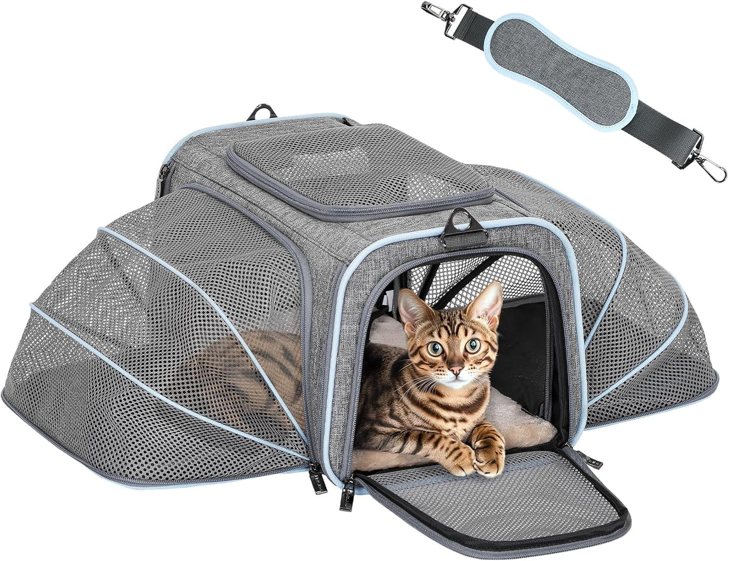 Petsfit Expandable Small Cat Carriers Dog Carrier, Airline Approved Soft-Sided Portable Washable Pet Travel Carrier with Two Extension Up to 9LB