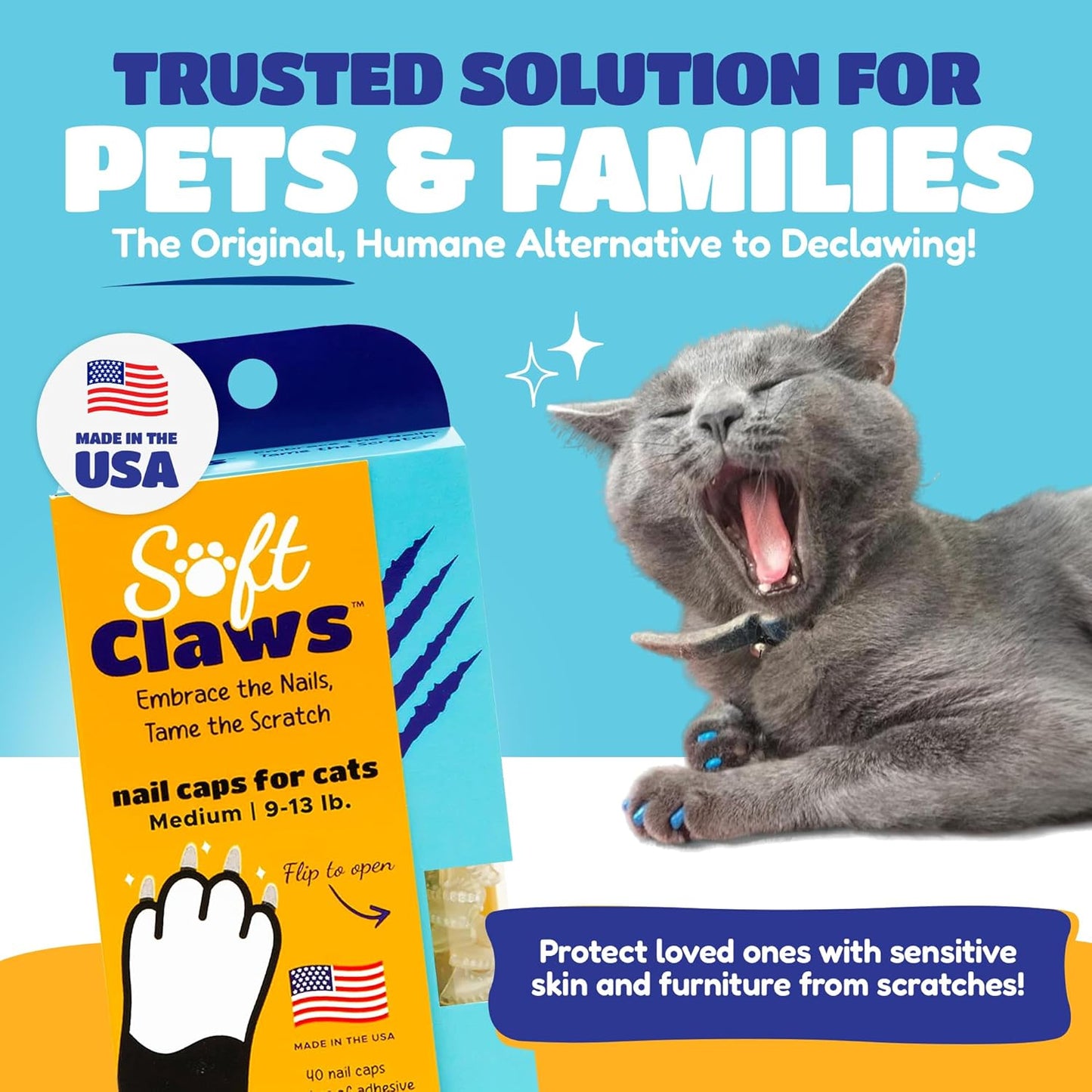 Soft Claws Cat Nail Caps for Medium Cats – (40 Caps, Black) - Made in USA - Veterinarian-Developed | Protects Furniture & Skin - Easy to Apply, Long-Lasting Anti-Scratch Soft Cat Claw Covers