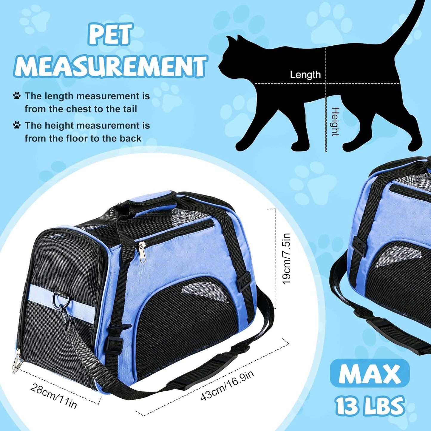 Sweetude 4 Pcs Cat Carrier Soft-Sided Pet Carrying Bag for Cat Under 13 Lbs, 16.9 x 11x 7.5 Inch, Portable Foldable Comfortable Bag for Small Pet Travel(Black, Gray, Pink, Blue)