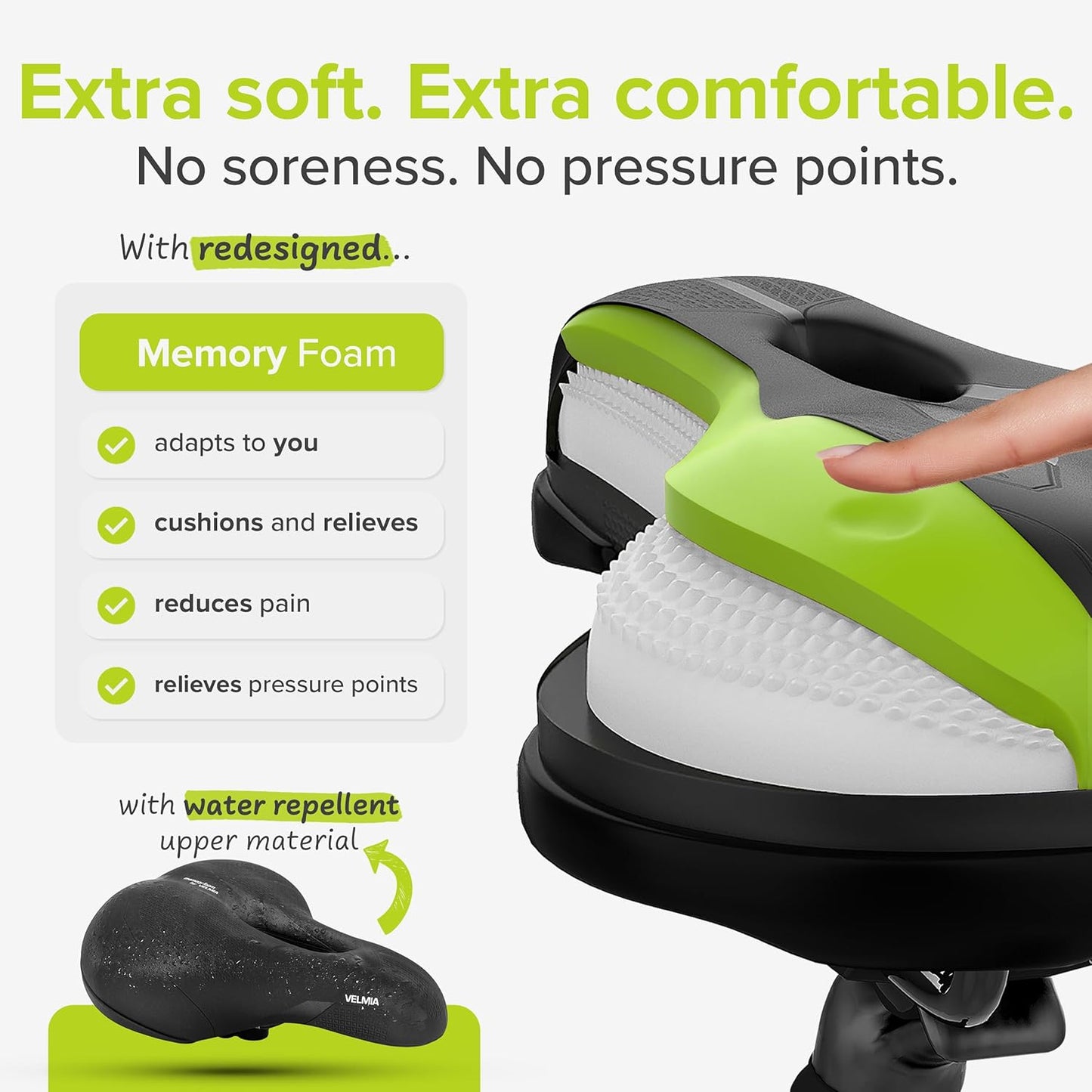 Velmia Bicycle Saddle - Comfortable Saddle for Men and Women - 3 Zone Concept - Waterproof Bicycle Seat with Ergonomic Design