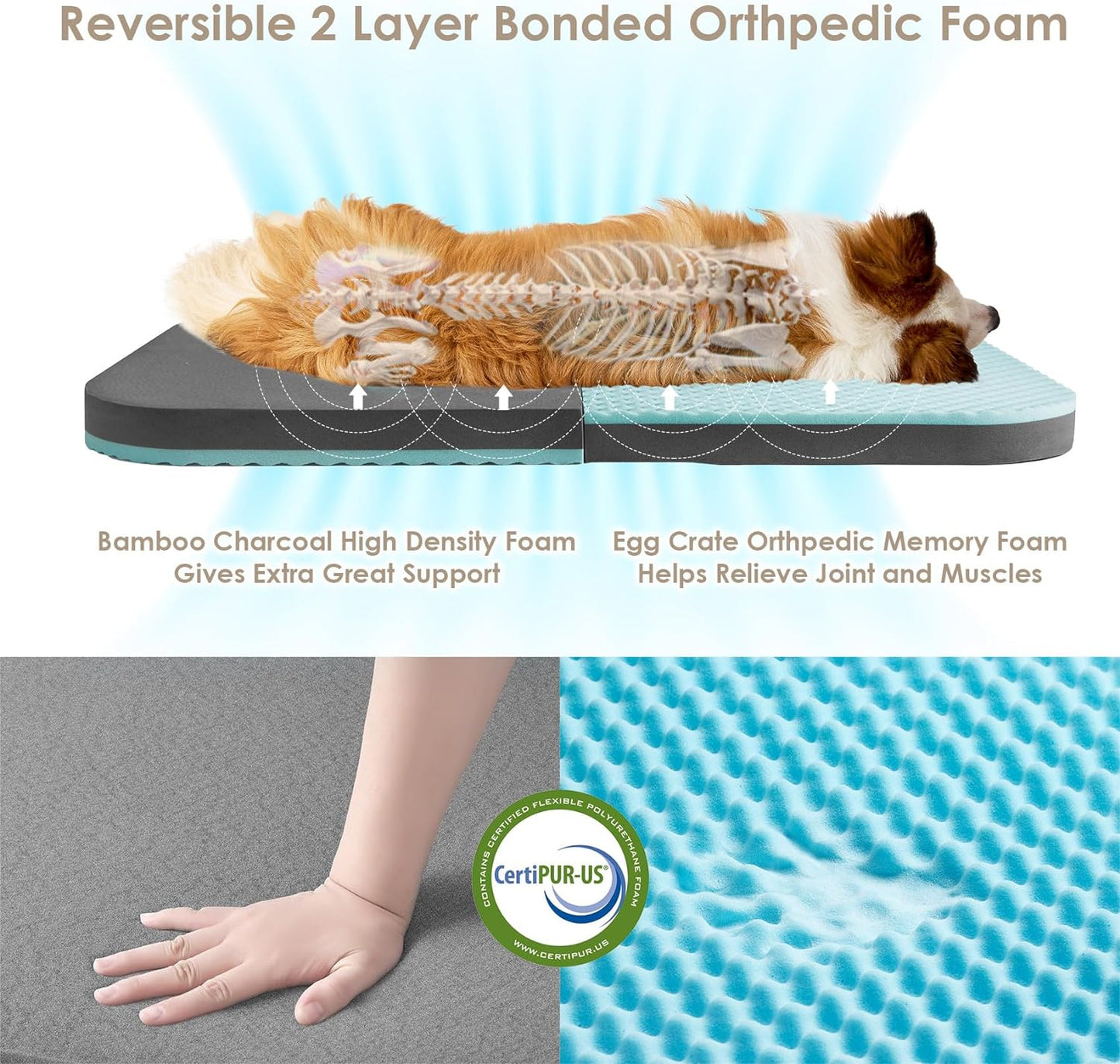 EHEYCIGA Foldable L Dog Bed, Faux Fur Fluffy Dog Couch Bed, Orthopedic Calming Memory Foam L Pet Bed for Large Dogs, Washable Soft Warm Pet Sofa Bed with Non-Slip Bottom, Dark Grey, 40"x30"x6"