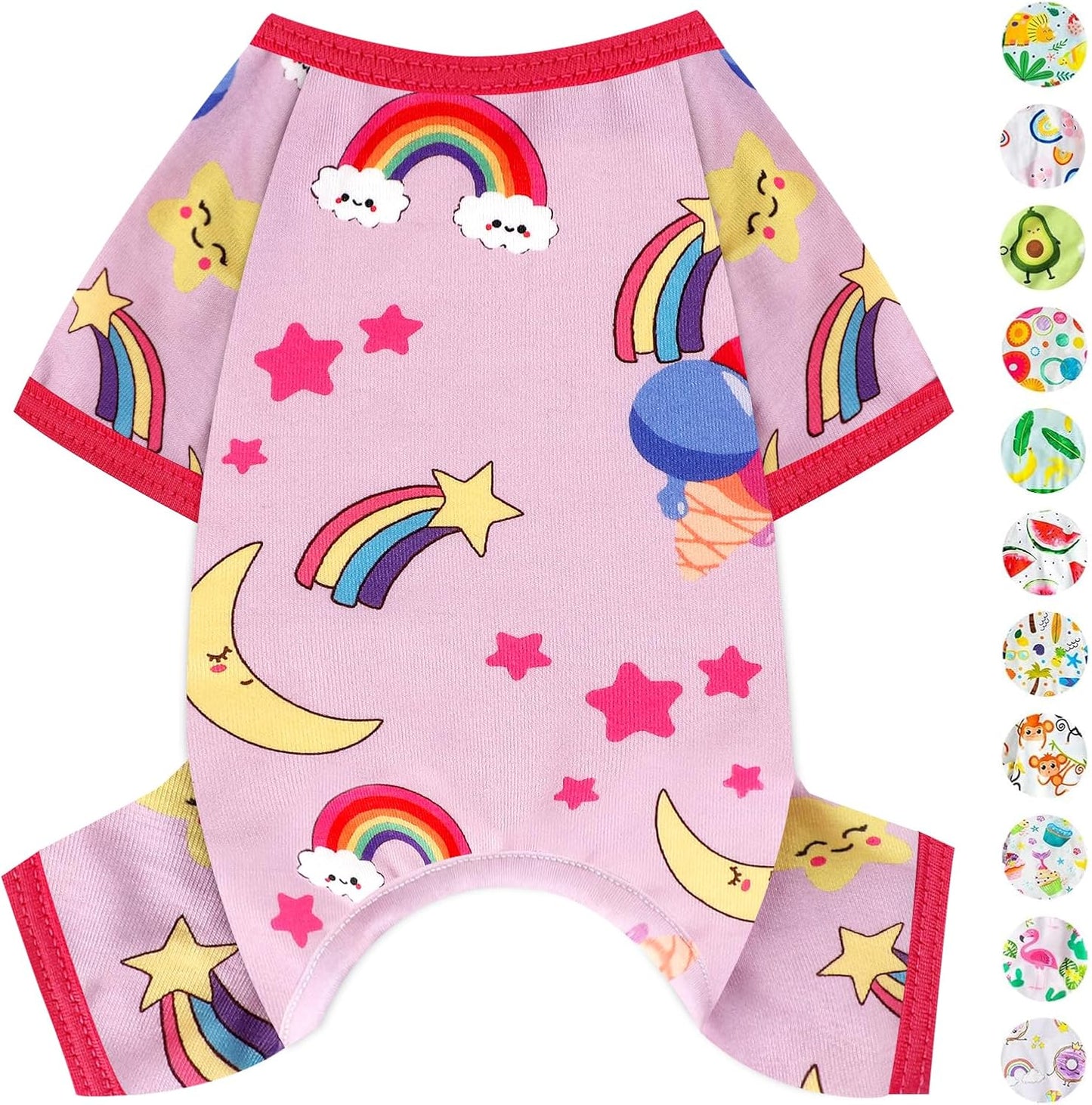 Dog Pajamas Pjs Spring Summer Dog Clothes for Small Dogs Girl - Female - Medium Size Dogs, Soft Stretchy Puppy Clothes Doggie Onesies Cat Pet Jammies Outfit (Rainbow Pink, Medium)