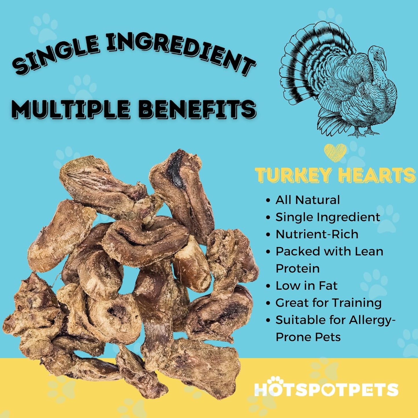 hotspot pets Freeze Dried Turkey Hearts Treats for Cats & Dogs -Made in USA, 1lb Big Bag, Single Ingredient All Natural Grain-Free Turkey Heart - Great for Training, As a Topper or Snack