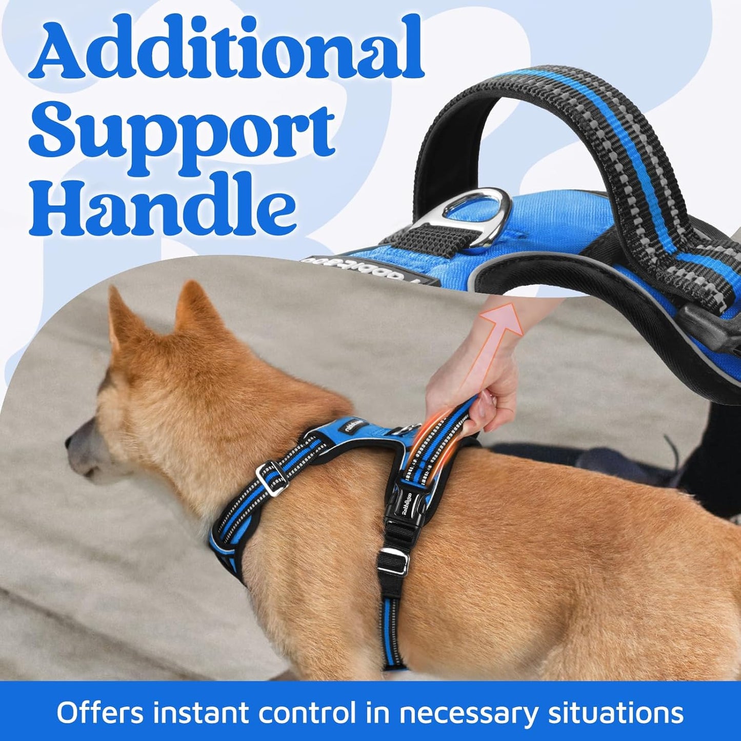 rabbitgoo Dog Harness for Large Dogs, No Pull Pet Vest with 3 Buckles, Adjustable Soft Padded Pet Harness with Easy Control Handle and Reflective Strips, Blue, XL