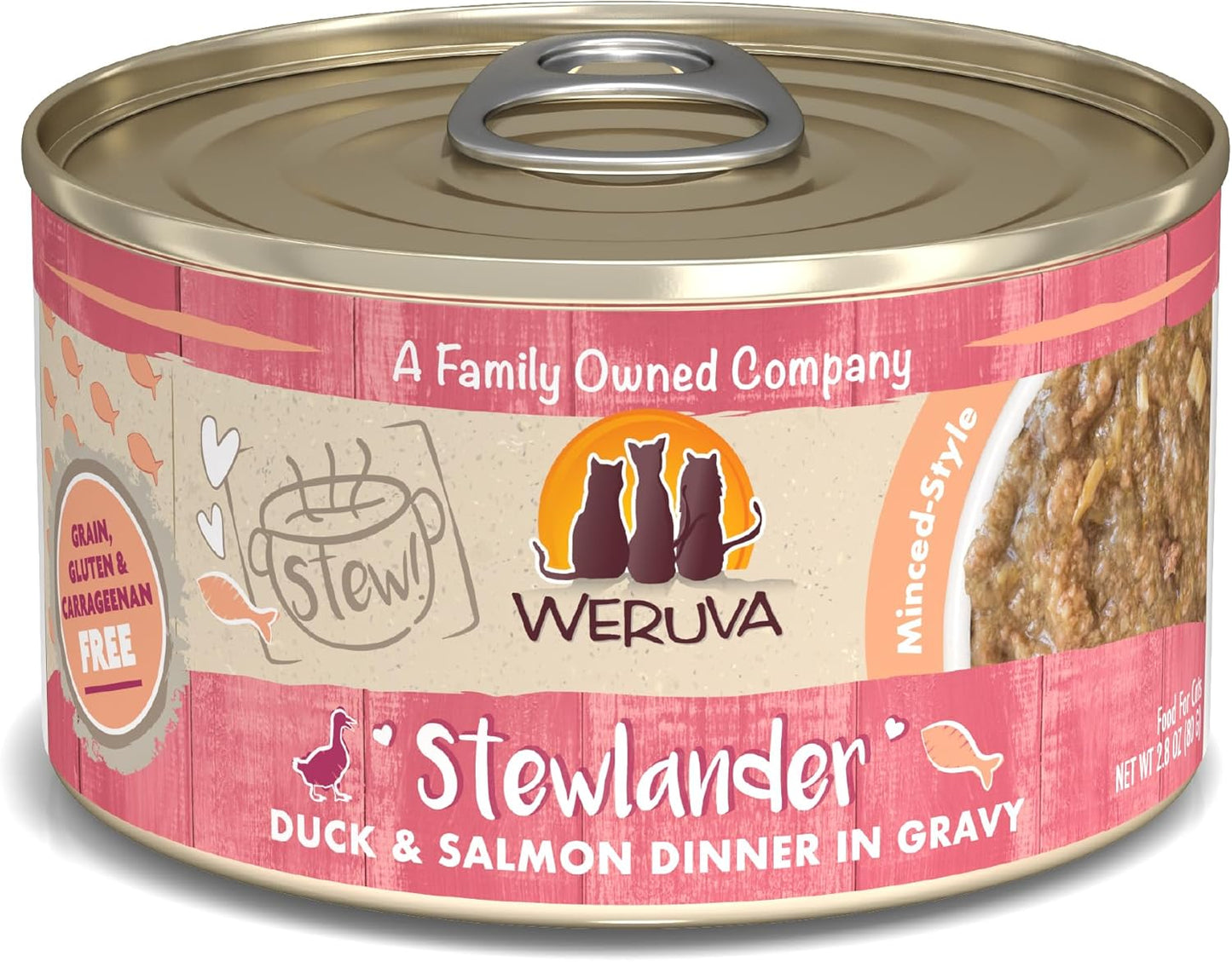 Weruva Classic Cat Stews!, Stewlander with Duck & Salmon in Gravy, 2.8oz Can (Pack of 12)