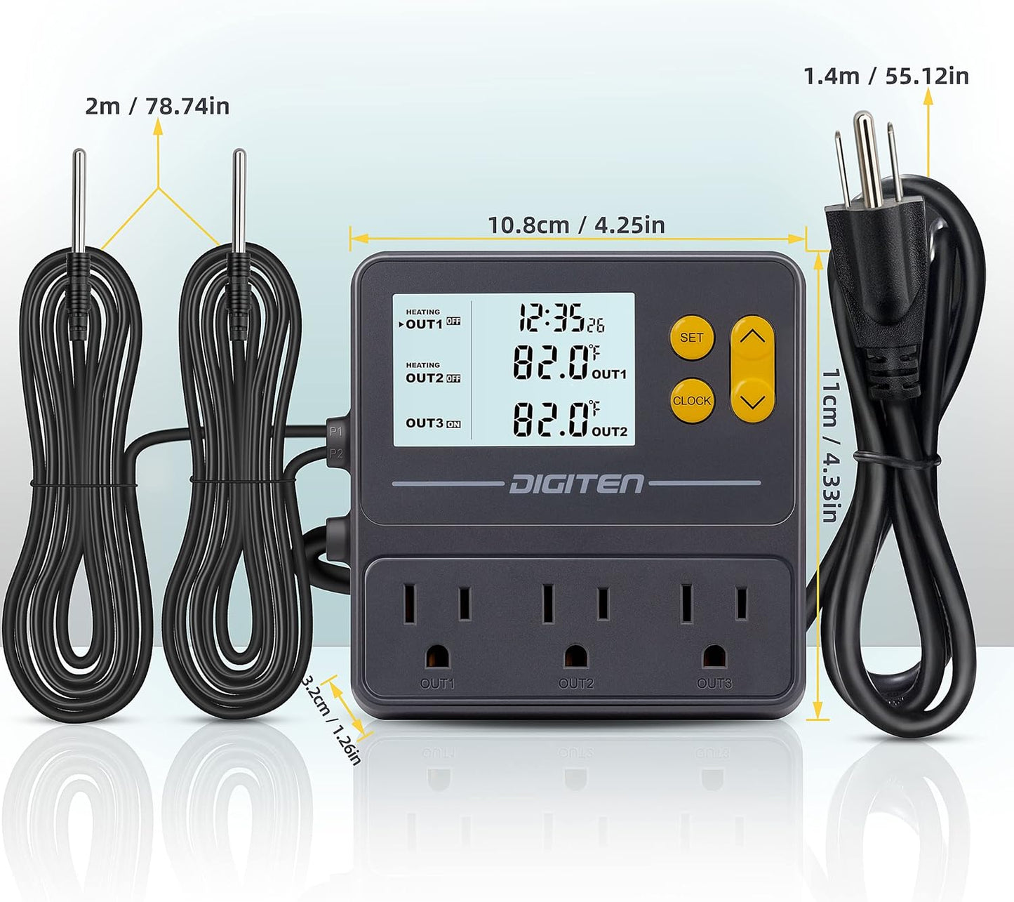DIGITEN Reptile Temperature Controller with Timer Day-Night,3-Stage Outlet Thermostat Cooling Heating Mode Temperature Controlled for Ball Pythons,Mushroom,Fermentation,Bearded Dragon