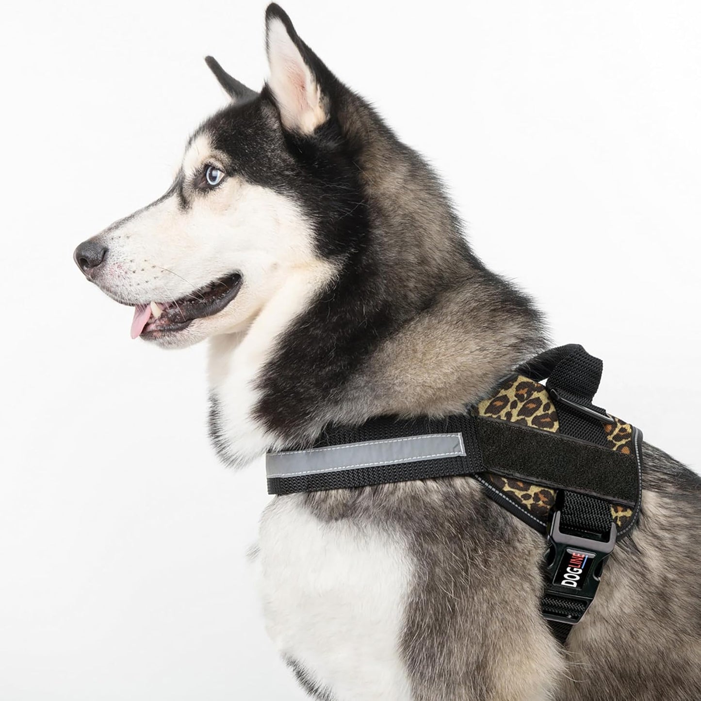Dogline Dog Harness, Reflective No-Pull Adjustable Vest with Handle for Walking, Training, Breathable, No - Choke Harness for Small, Medium or Large Dogs Room for Patches Leopard Brown M 22"-28"
