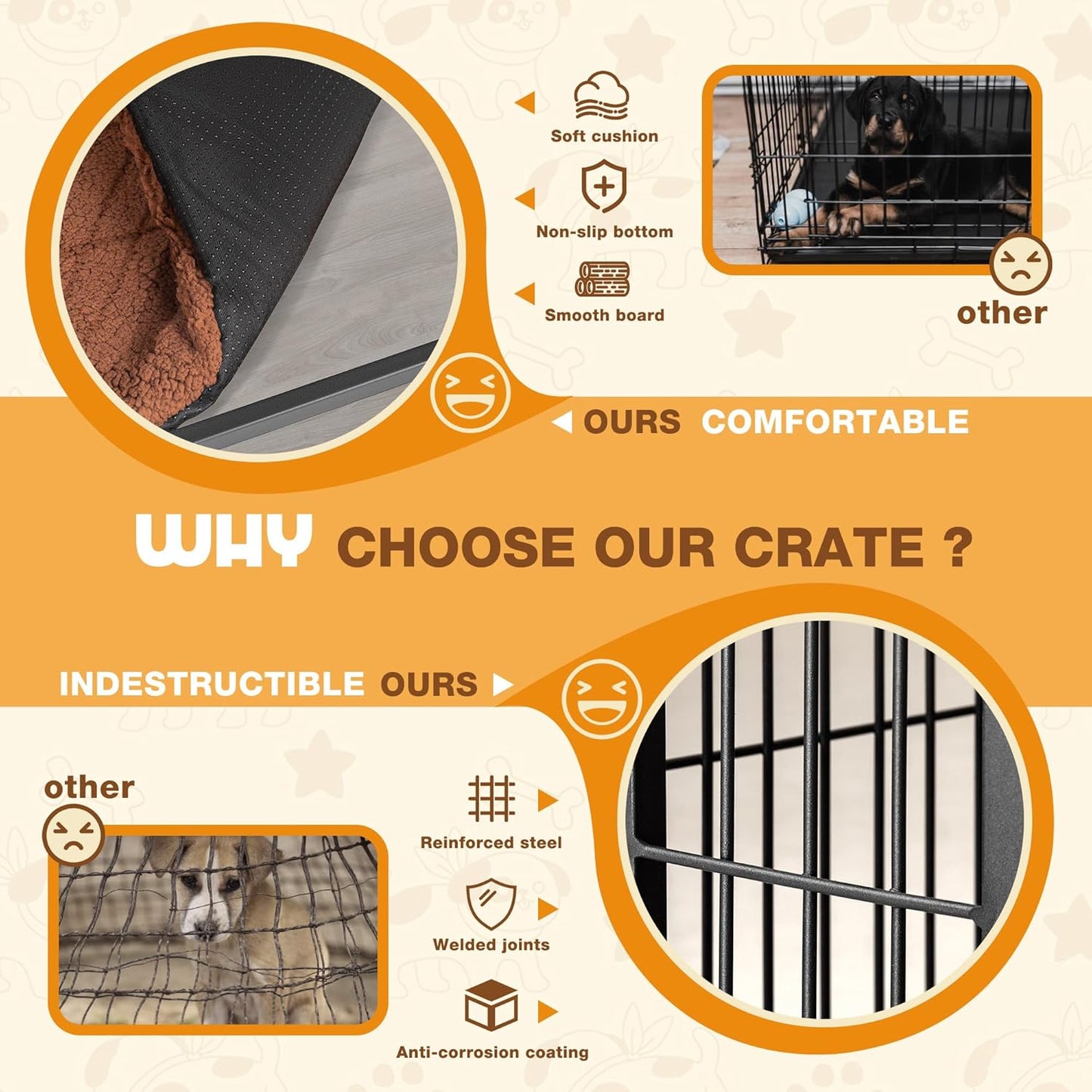 Bigrab Dog Crate Furinture with Thick Cushion, Side End Table Wooden Dog Cage with Double Doors, Chew-Resistant Dog Kennel Dog House Indoor for Small to Large Dog, L (Grey)