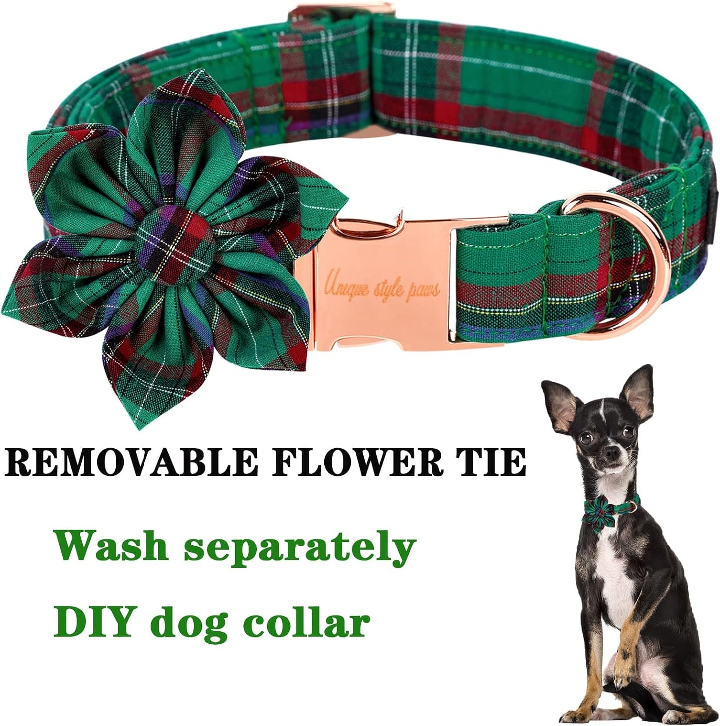Unique style paws Dog Collar with Flower Tie Christmas Dog Collar for Small Medium Large Dogs with Adjustable Metal Buckle -S