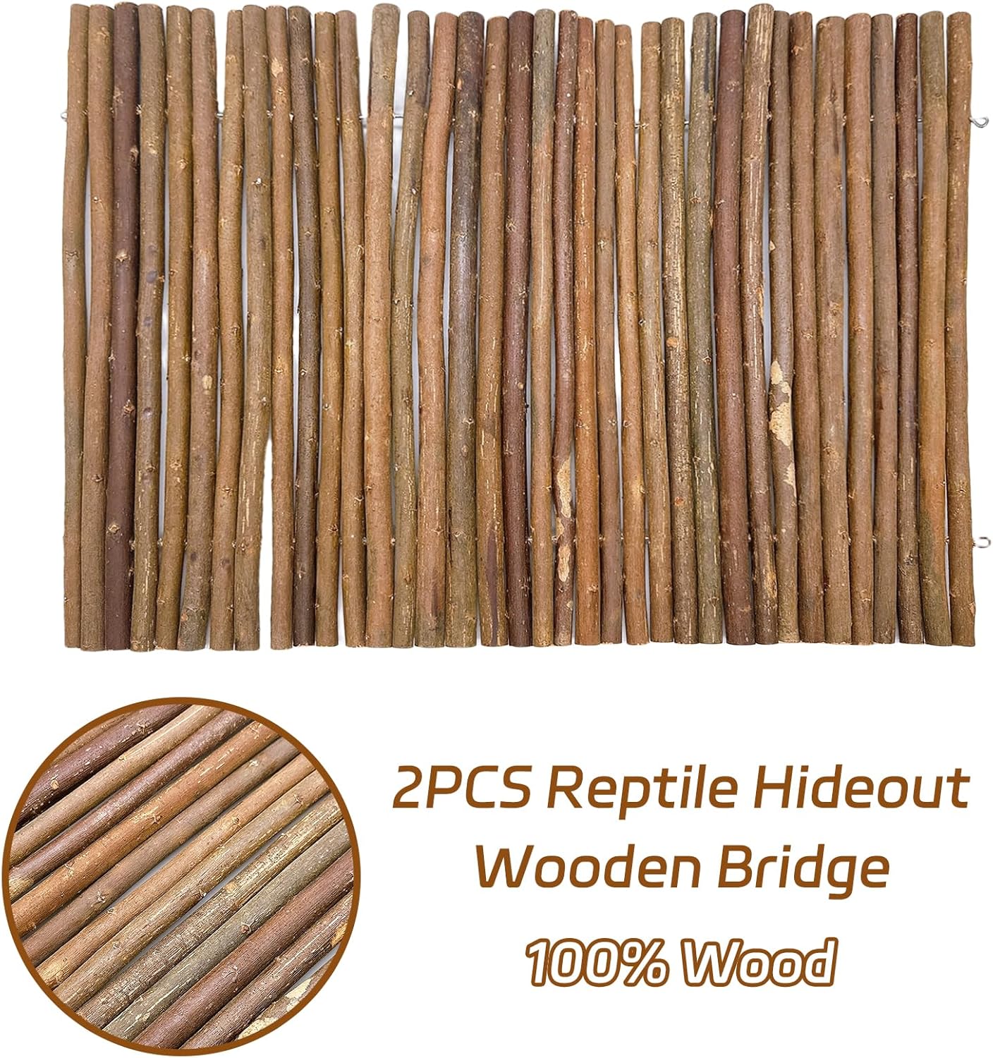 BNOSDM 2PCS Reptile Hideout Wooden Bridge 12.99"x 18.89" Lizard Hide Caves Bearded Dragon Habitat Accessories for Gecko Snake Frog Chameleon Iguana Tortoise