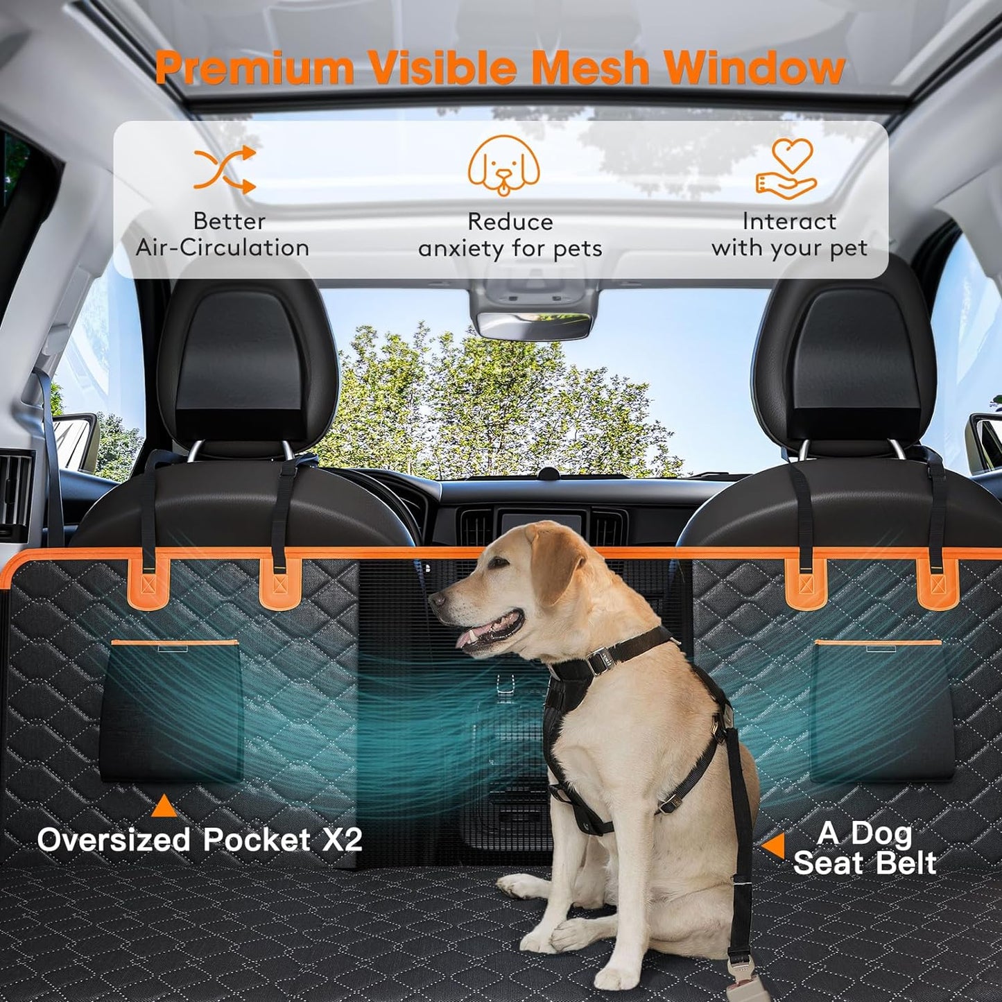 MIXJOY Back Seat Extender for Dogs, Hard Bottom Dog Car Seat Cover for Back Seat Protector, Waterproof Dogs Backseat Cover for Car, Foldable Dog Hammock for Car Travel Accessories, Black