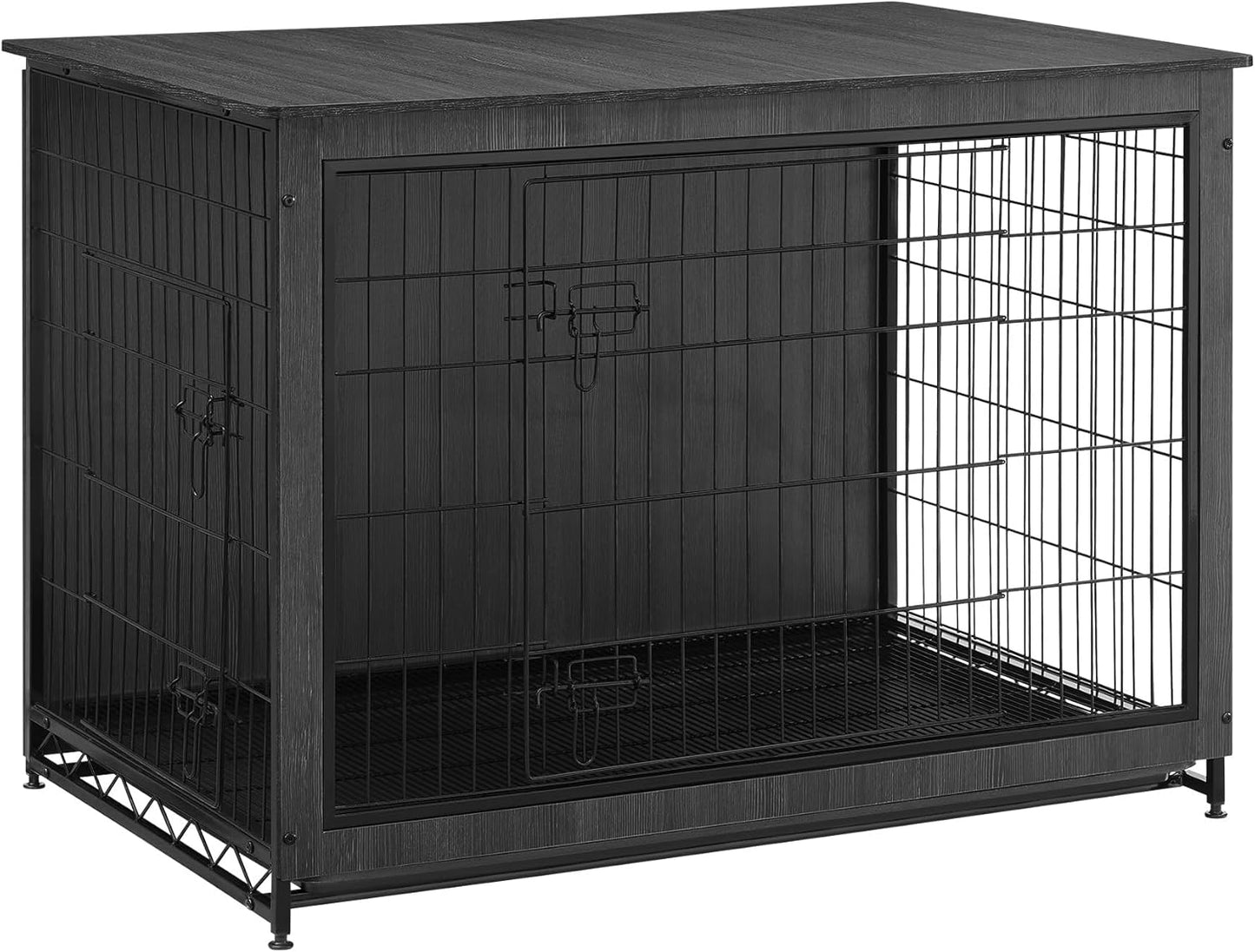 Feandrea Dog Crate Furniture, 44.1" Side End Table, Modern Kennel for Dogs Indoor up to 80 lb, Heavy-Duty Dog Cage with Multi-Purpose Removable Tray, Double-Door Dog House, Ink Black UPFC004B01