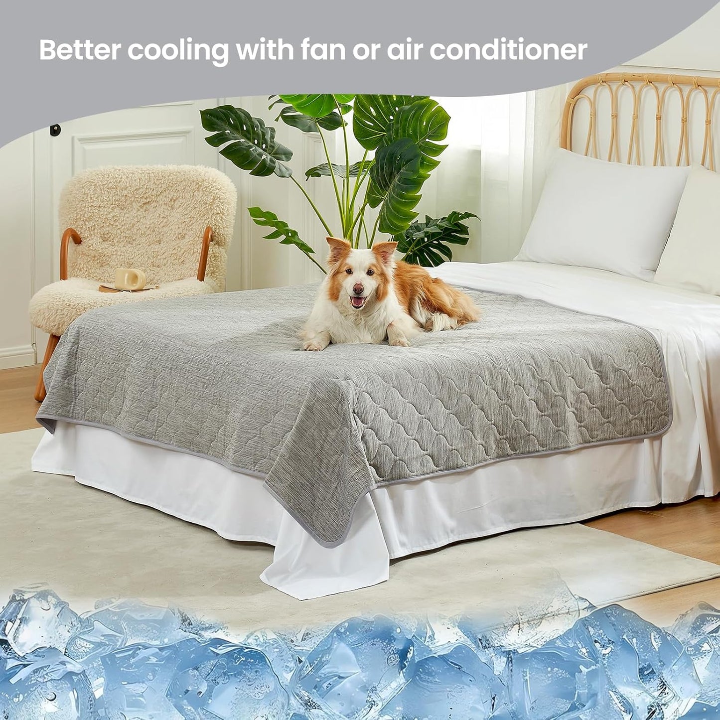 Cozy Bliss Leakproof Cooling Blanket for Large Dogs – Q-Max>0.4, Durable & Washable Dog Cooling Mat for Hot Weather, Soft Pet Throw & Couch Protector for Multiple Pets 60x80 Inch, Heather Silver Grey