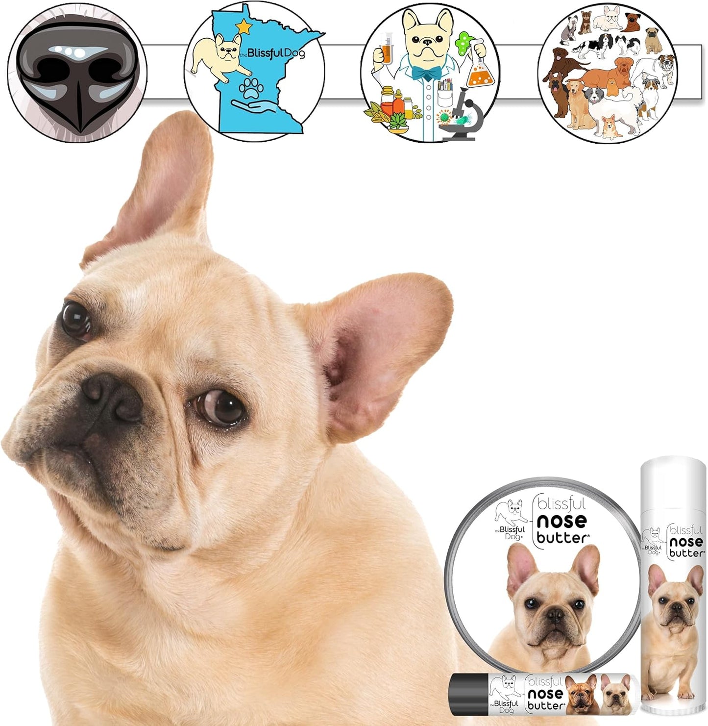 The Blissful Dog Fawn French Bulldog Unscented Nose Butter - Dog Nose Butter, 16 Ounce