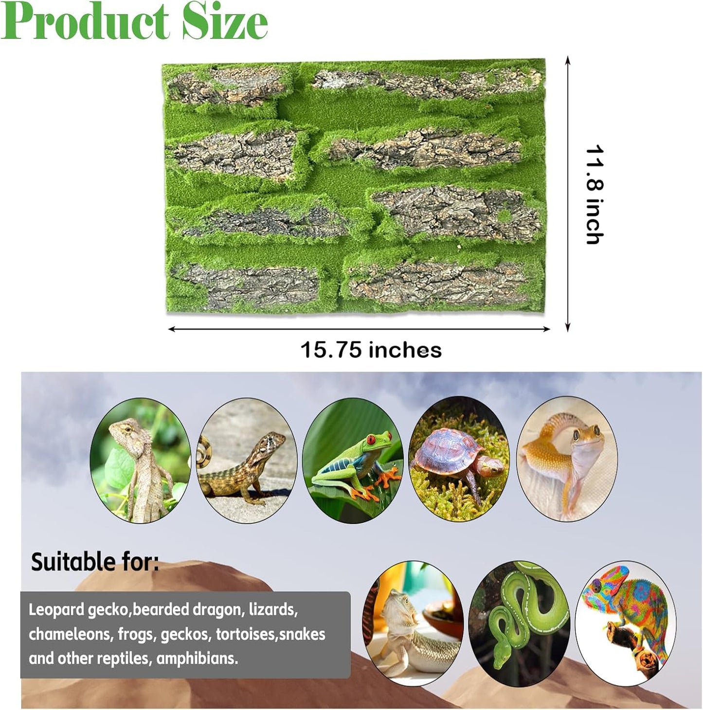 kathson Reptile Cork Terrarium Background Decor,Habitat Fitting Bark Backdrop Wall Artificial Moss 3D Aquarium Panel for Lizard Gecko Tortoise Spider Bearded Dragon Chameleon Snake Amphibian(2Pcs)