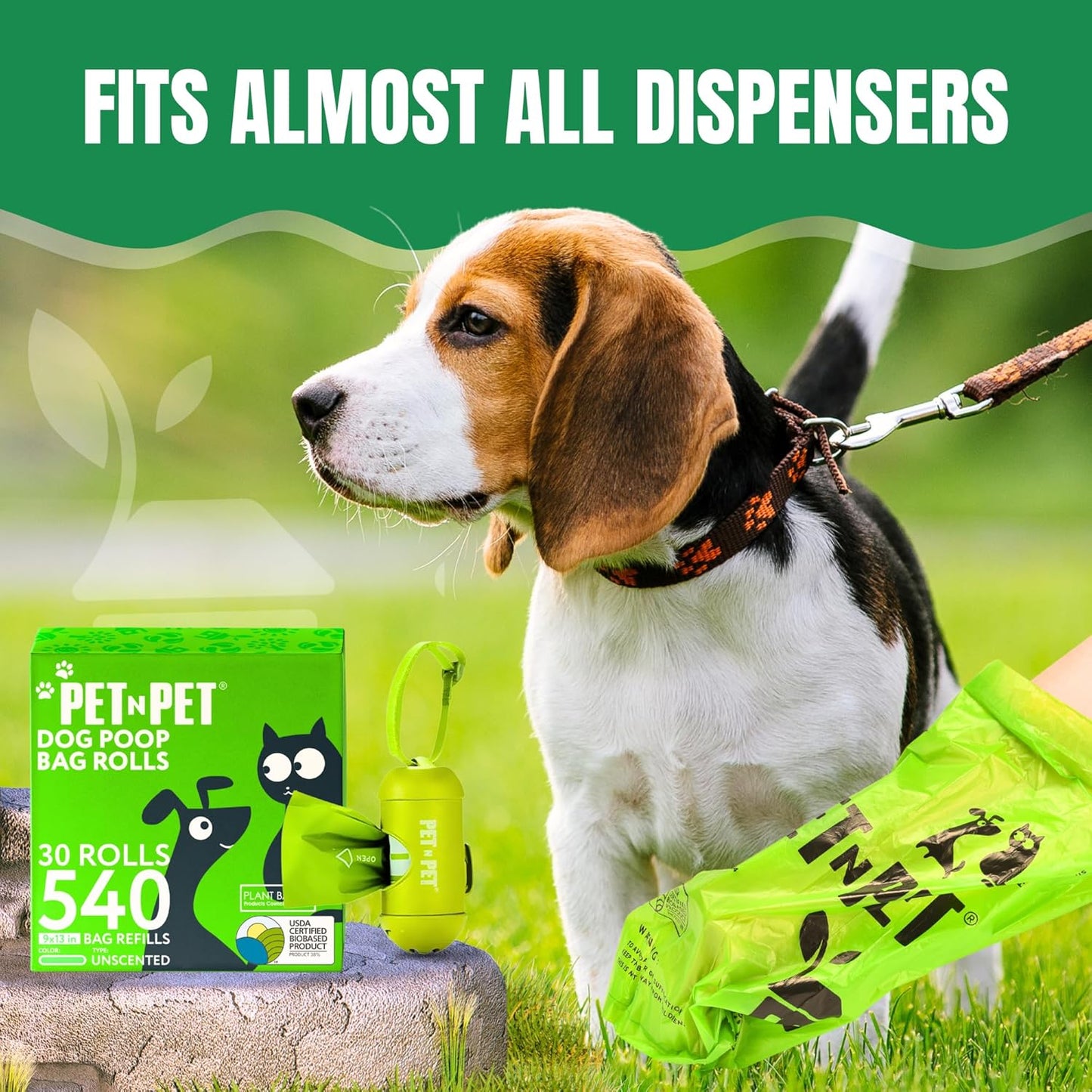 Pet N Pet 540 Counts Green Poop Bags for Dogs, 38% Plant Based & 62% PE Extra Thick Dog Poop Bags Rolls, 9" x 13", Unscented Dog Waste Bag, Pet Supplies for Dogs