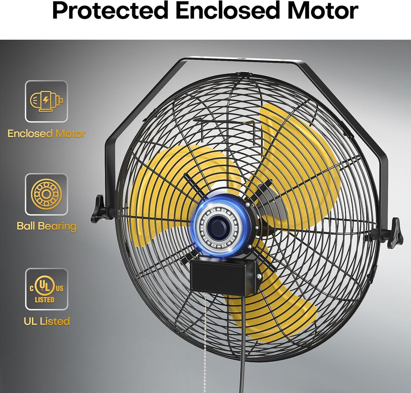 18 Inch Industrial Wall Fan, 4800 CFM Metal Wall Mount Fans with Poweful Motor, 3 Speed, Heavy Duty Fan Indoor for Covered Patio, Greenhouse, Gazebo, and Garage, UL Listed