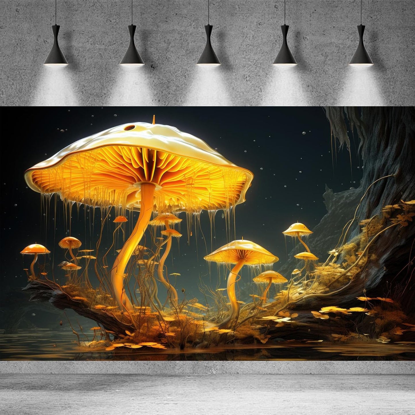 Fantasy Mushrooms Aquarium Background Fantasy Mushroom in Magical Enchanted Fairy Tale Stream Reptile Tank Enclosure Terrarium Backgrounds Mushroom Theme Landscape Fish Tank Backgrounds 72x24in