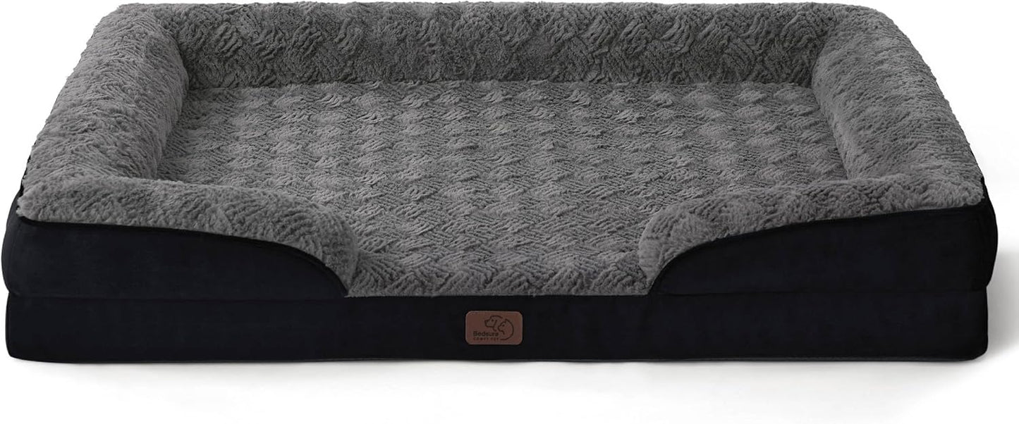 Bedsure XL Orthopedic Dog Bed for Extra Large Dogs - Washable XLarge Dog Cat Bed Waterproof, Comfort Dogs Couch Sofa with Washable Removable Cover, Pet Bed with Nonskid Bottom, Plush-Black, 42"