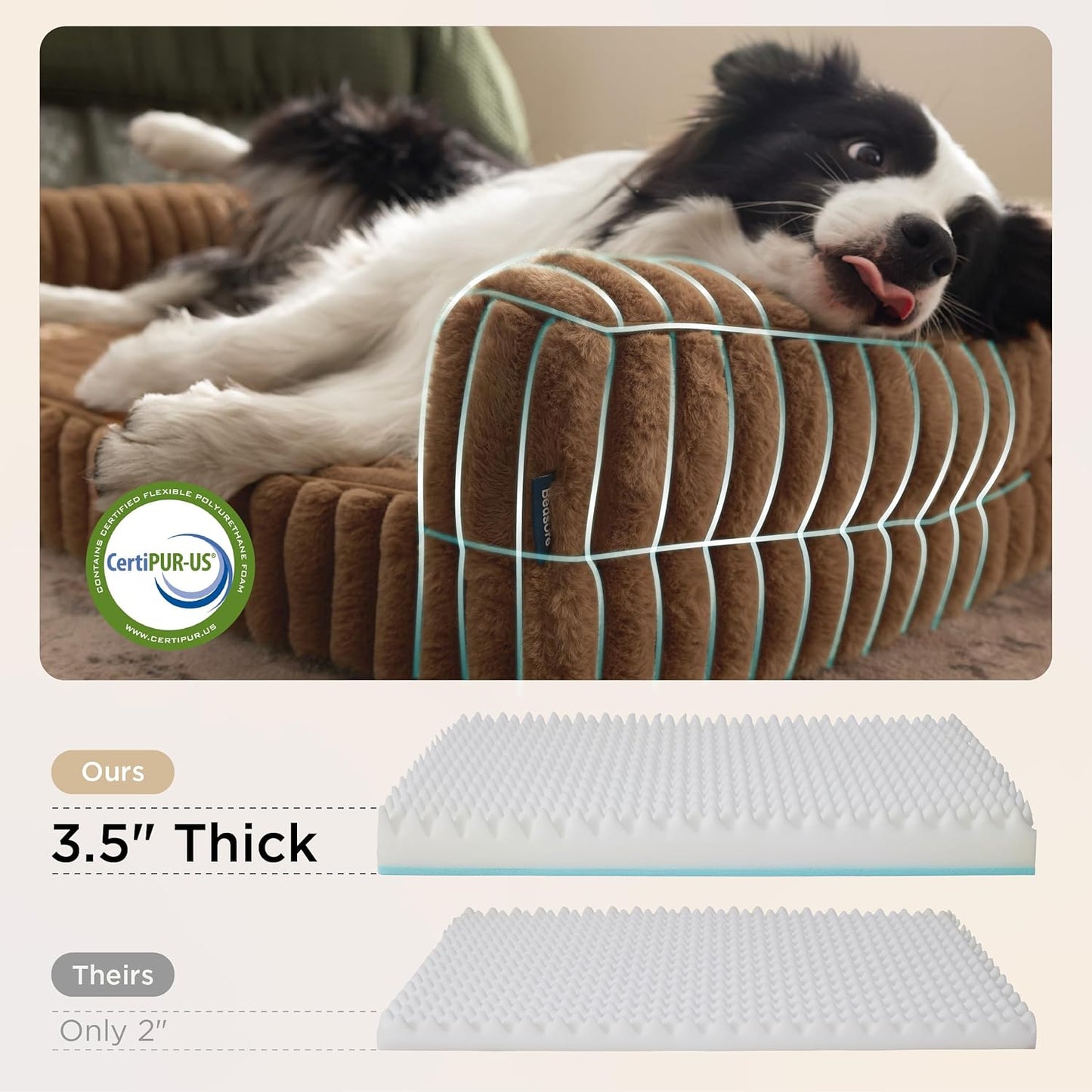 Bedsure Orthopedic Dog Beds Large Sized Dog, Waterproof Memory Foam Pet Bed with Sides, Non-Slip Bottom and Egg-Crate Foam Large Pet Couch Sofa with Washable Removable Corduroy Cover, Brown