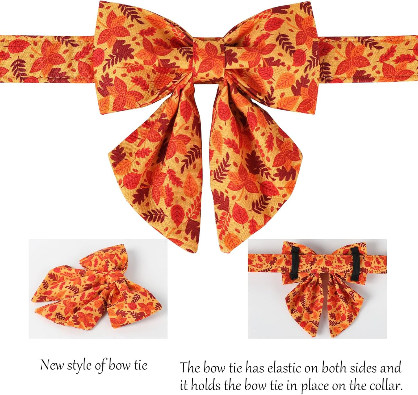 Lionet Paws Dog Collar with Bowtie - Cute Cotton Adjustable Fall Bowtie Dog Collar with Metal Buckle for Small Medium Large Dog Girl Boy Gift, S, Neck 10-16in