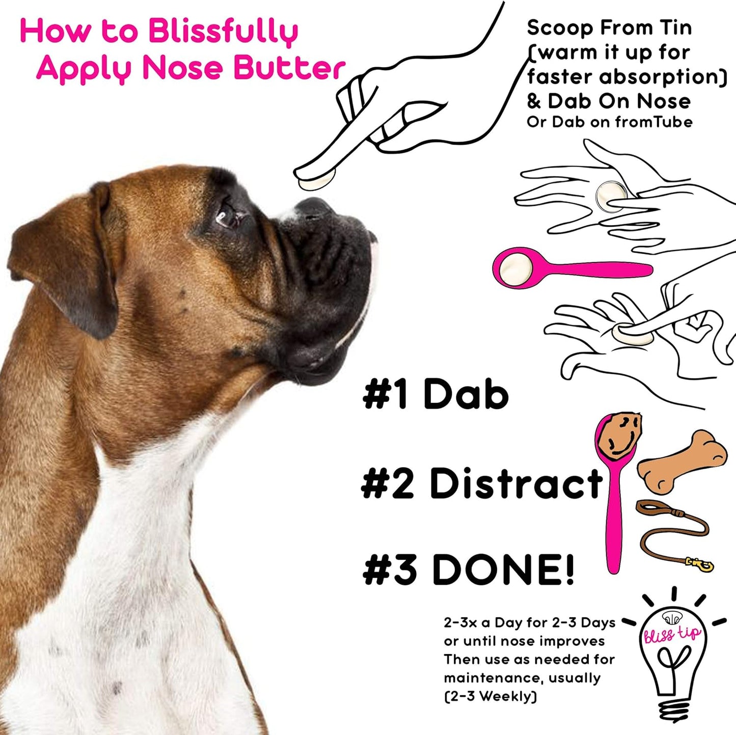 The Blissful Dog White Boxer Nose Butter for Dry, Cracked Skin, Lick-Safe Dog Nose Balm with Moisturizing Shea Butter, Almond, Olive, and Essential Oils, Pet Supplies, Uncented, 8 oz.