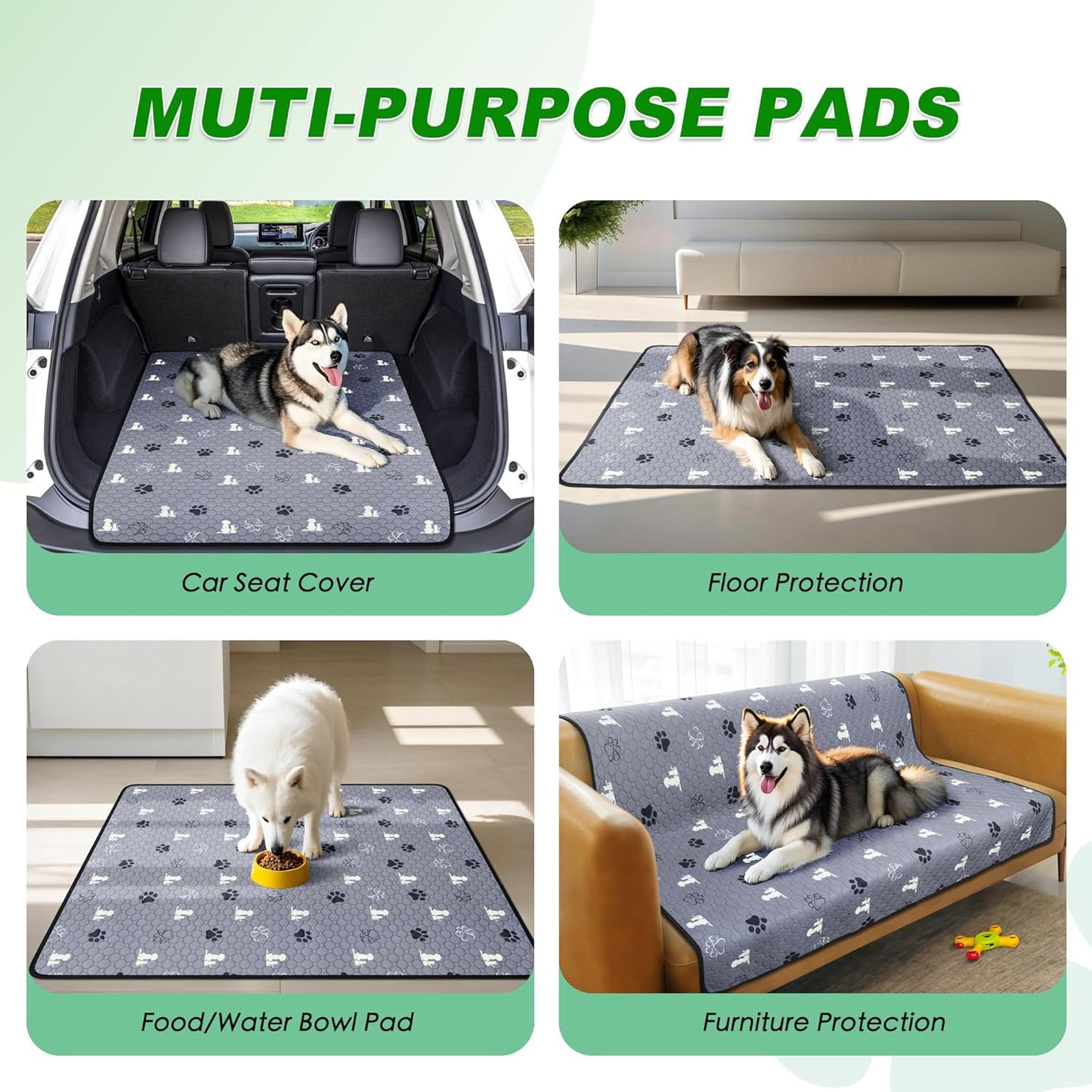 Washable Pee Pads, Puppy Pee Pad for Dogs, 2 Pack Absorbent Reusable Training Dog Pads Pet Puppy Pads, Non-Slip Potty Pads for Whelping, Playpen, Crate, Bed, Grey 48"x48"