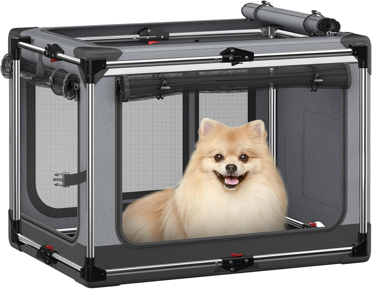 Collapsible Dog Crate: 26 Inch Foldable Soft Sided Dog Crate for Small Dogs, Portable Dog Travel Kennel with Soft Mat for Indoors & Outdoors, Grey (26" L x 18" W x 18" H)