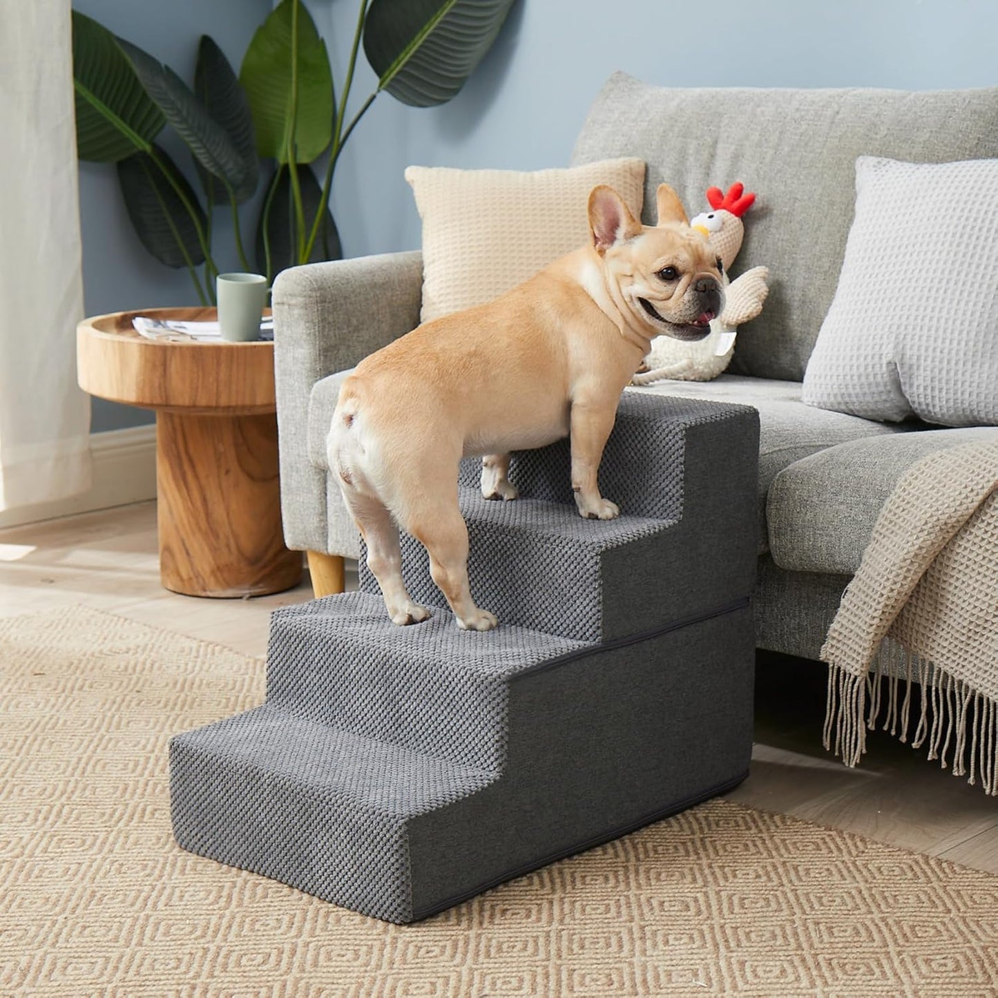 EHEYCIGA Dog Stairs for Bed 18" H, 4-Step Dog Steps for High Bed, Pet Steps for Small Dogs and Cats, Non-Slip Balanced Pet Ramp Indoor, Grey