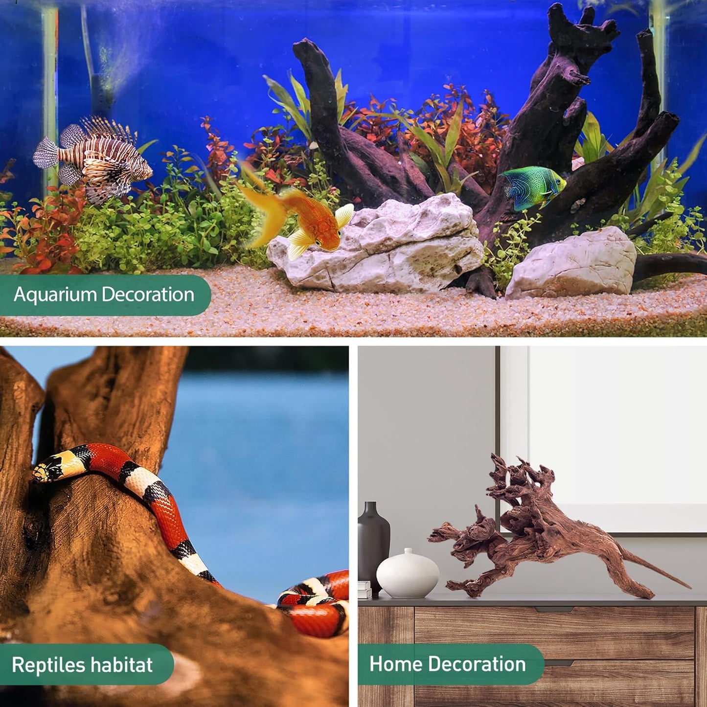 WDEFUN Natural Driftwood for Aquarium Decor, 5-Piece 5''-8'' Large Driftwood for Decorations on Fish Tank, Reptiles Bearded Dragon Accessories or Air Plants