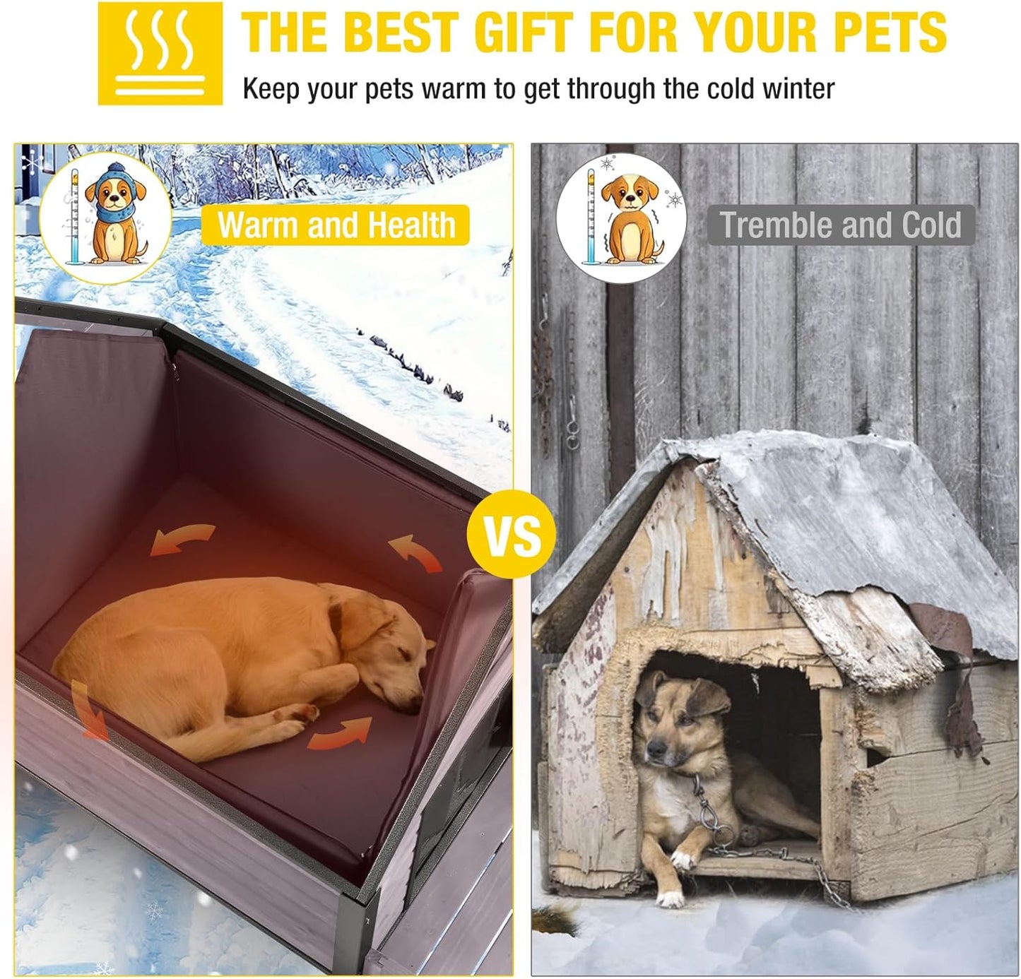 Aivituvin Dog House Outdoor with Metal Frame, Insulated Dog Kennel Outside for Small to Medium Breed, 45" Weatherproof Large Dog Shelter with Anti-Chewing Iron Frame, Grey (45" D x 32.9" W x 32.6" H)